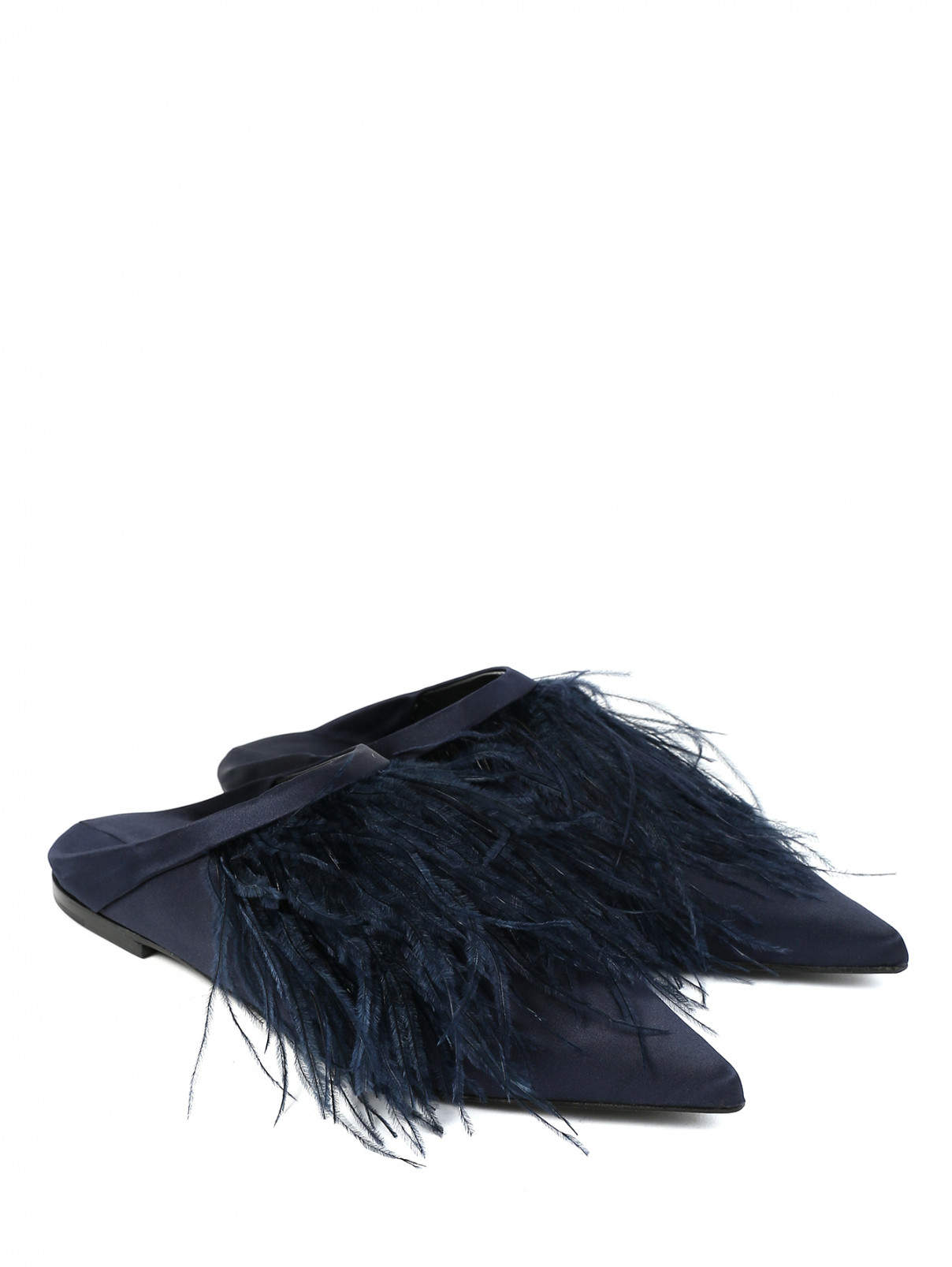 Мюли декорированные перьями Erika Cavallini  –  Общий вид  – Цвет:  Синий