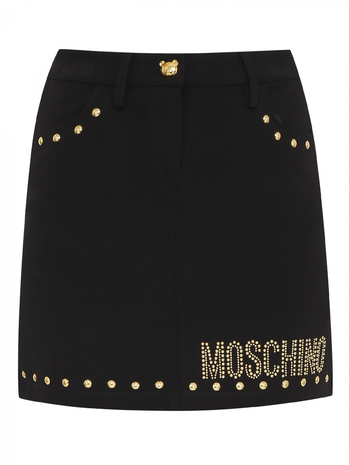 Трикотажная юбка с металлическим декором Moschino Kid  –  Общий вид  – Цвет:  Черный