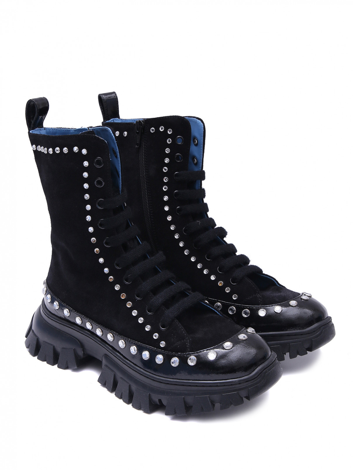Замшевые ботинки со стразами MiMiSol  –  Общий вид  – Цвет:  Черный