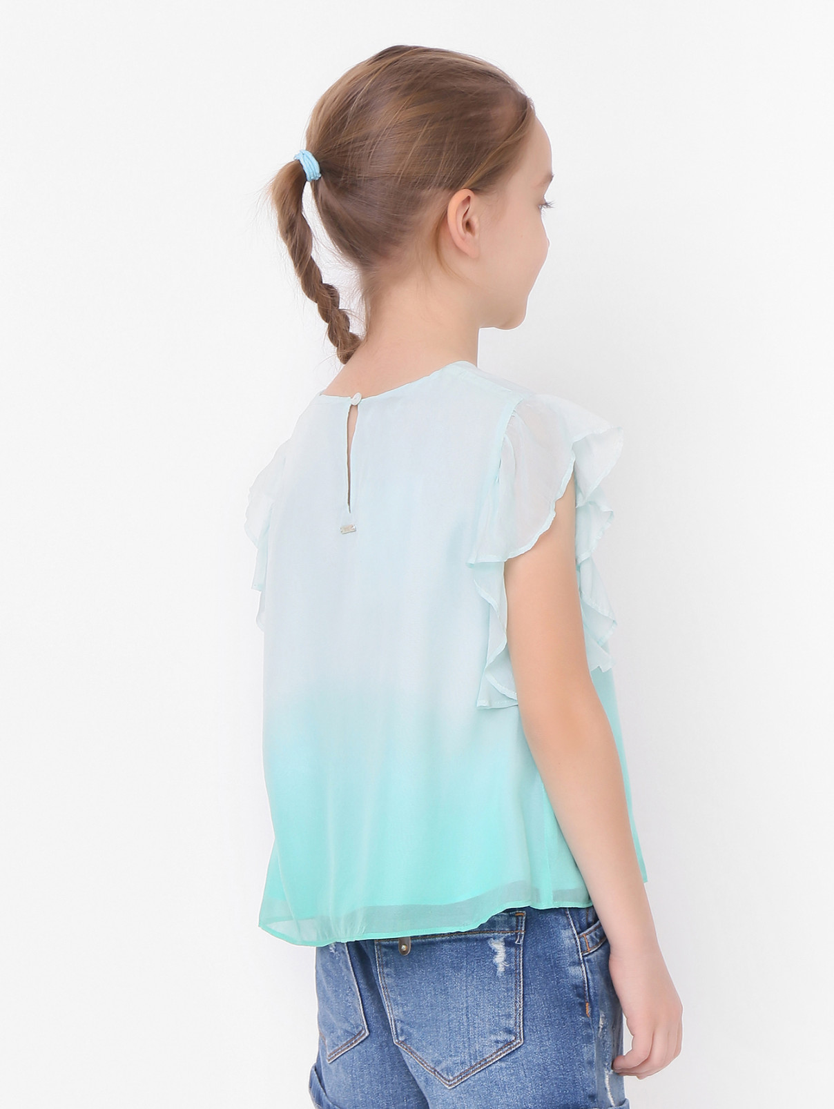 Блуза из шелка с коротким рукавом Liu Jo  –  МодельВерхНиз1  – Цвет:  Синий
