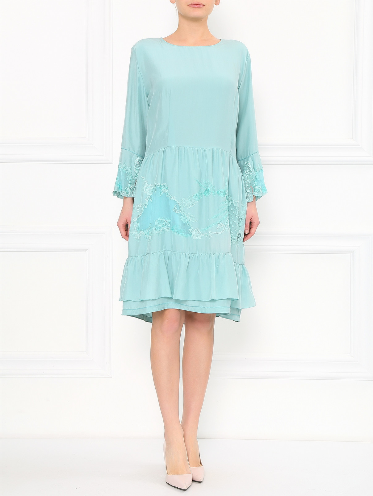 Платье из шелка с вышивкой Ermanno Scervino  –  Модель Общий вид  – Цвет:  Синий