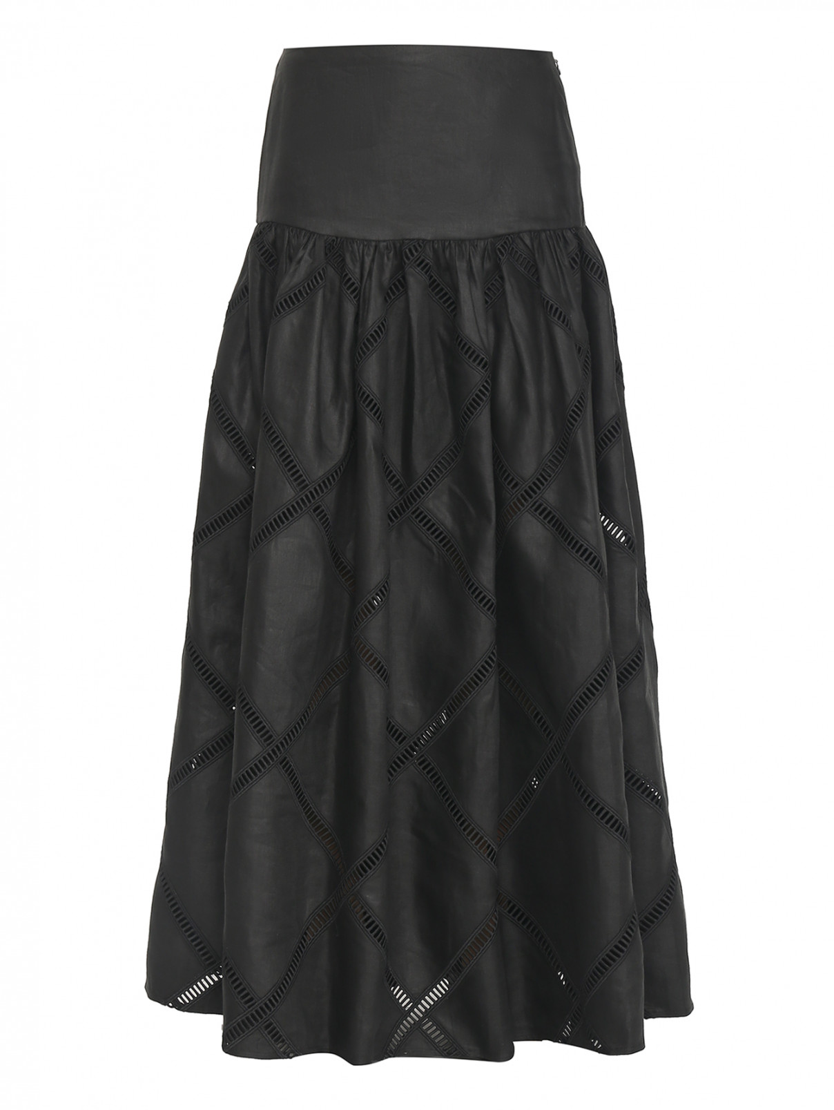 Юбка из льна с вышивкой Luisa Spagnoli  –  Общий вид  – Цвет:  Черный