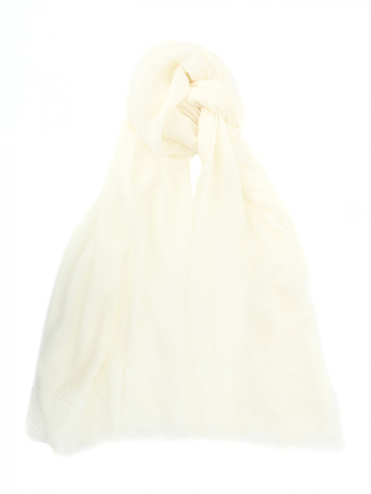 Шарф из шерсти и кашемира с кружевом Ermanno Scervino  –  Общий вид  – Цвет:  Белый