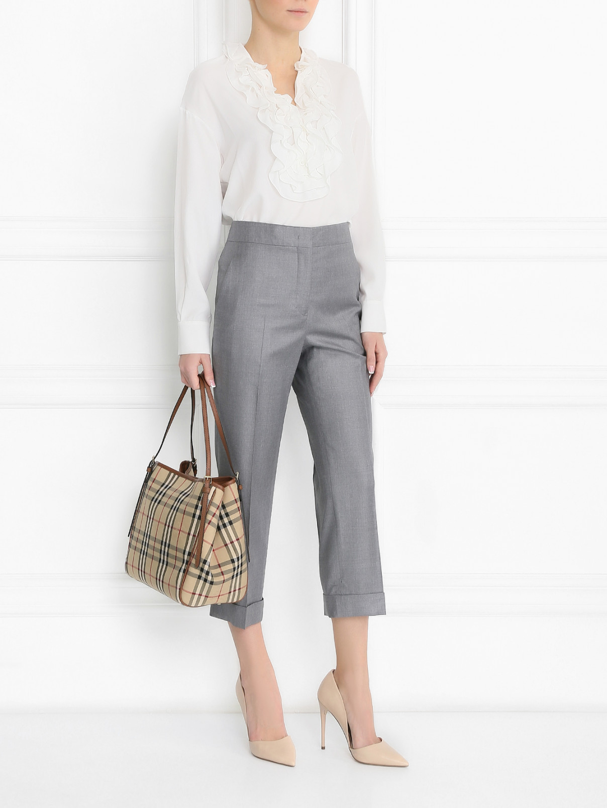 Укороченные брюки из шерсти Jil Sander  –  Модель Общий вид  – Цвет:  Серый