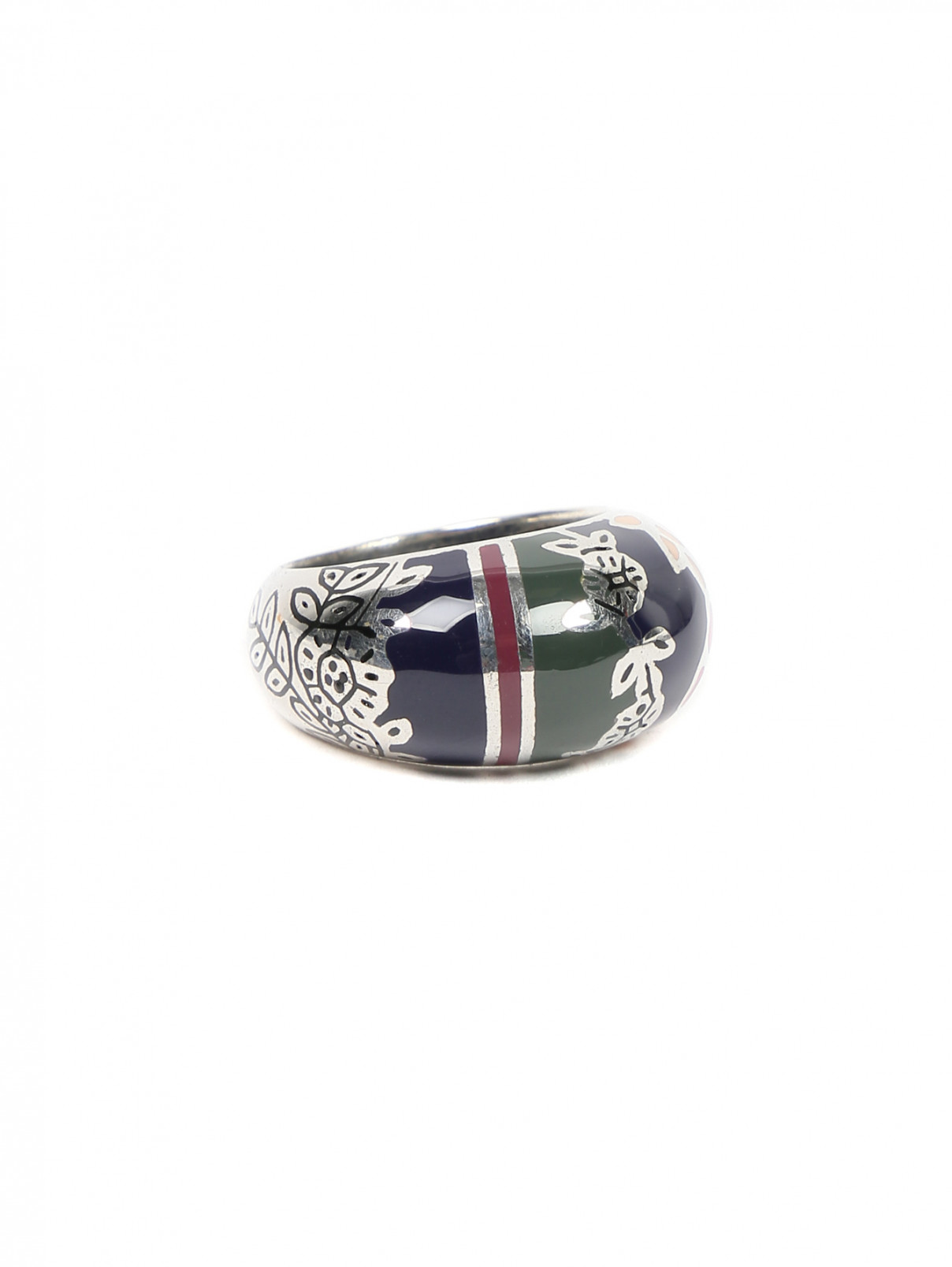 Серебряное кольцо с контрастной цветочной гравировкой Kenzo  –  Общий вид  – Цвет:  Синий