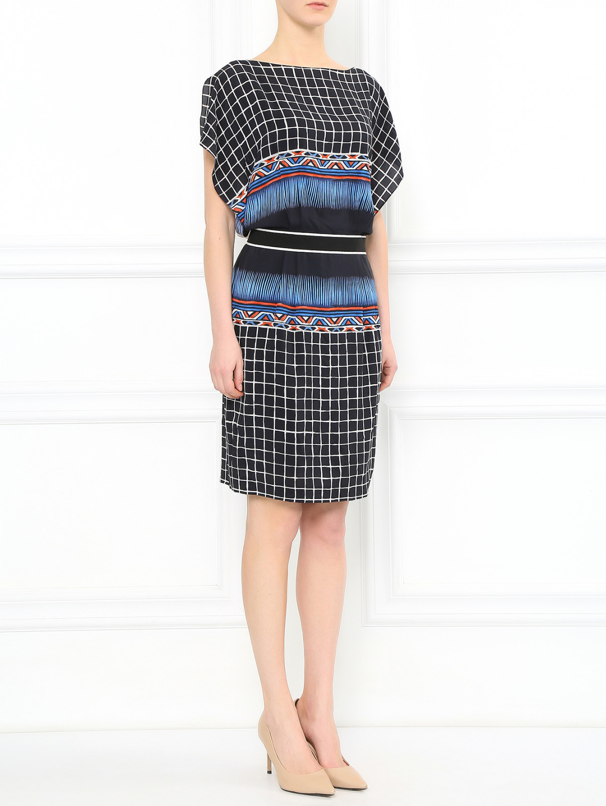 Платье-мини из шелка с узором Alberta Ferretti  –  Модель Общий вид  – Цвет:  Черный