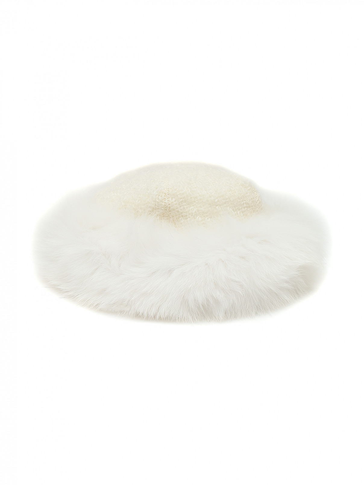 Кепка из мохера и шерсти с отделкой мехом лисы Borsalino  –  Общий вид  – Цвет:  Белый