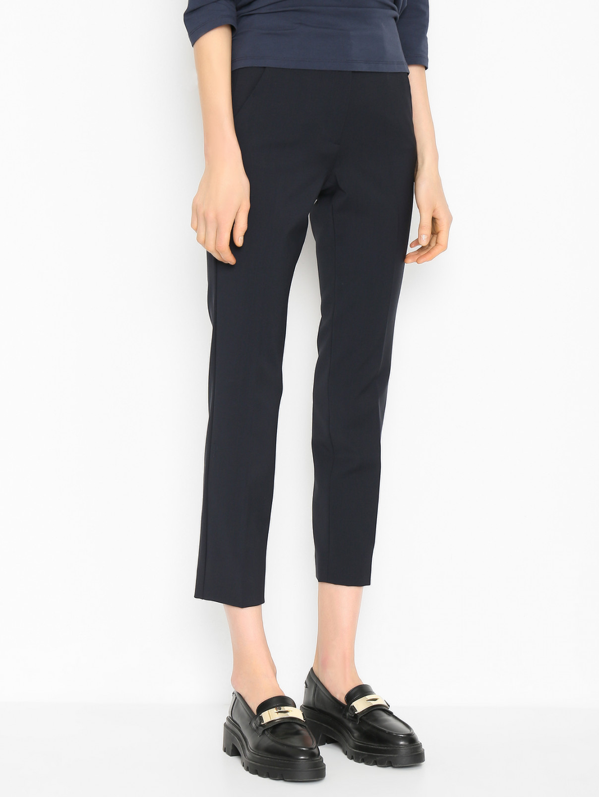 Однотонные брюки из шерсти Weekend Max Mara  –  МодельВерхНиз  – Цвет:  Синий