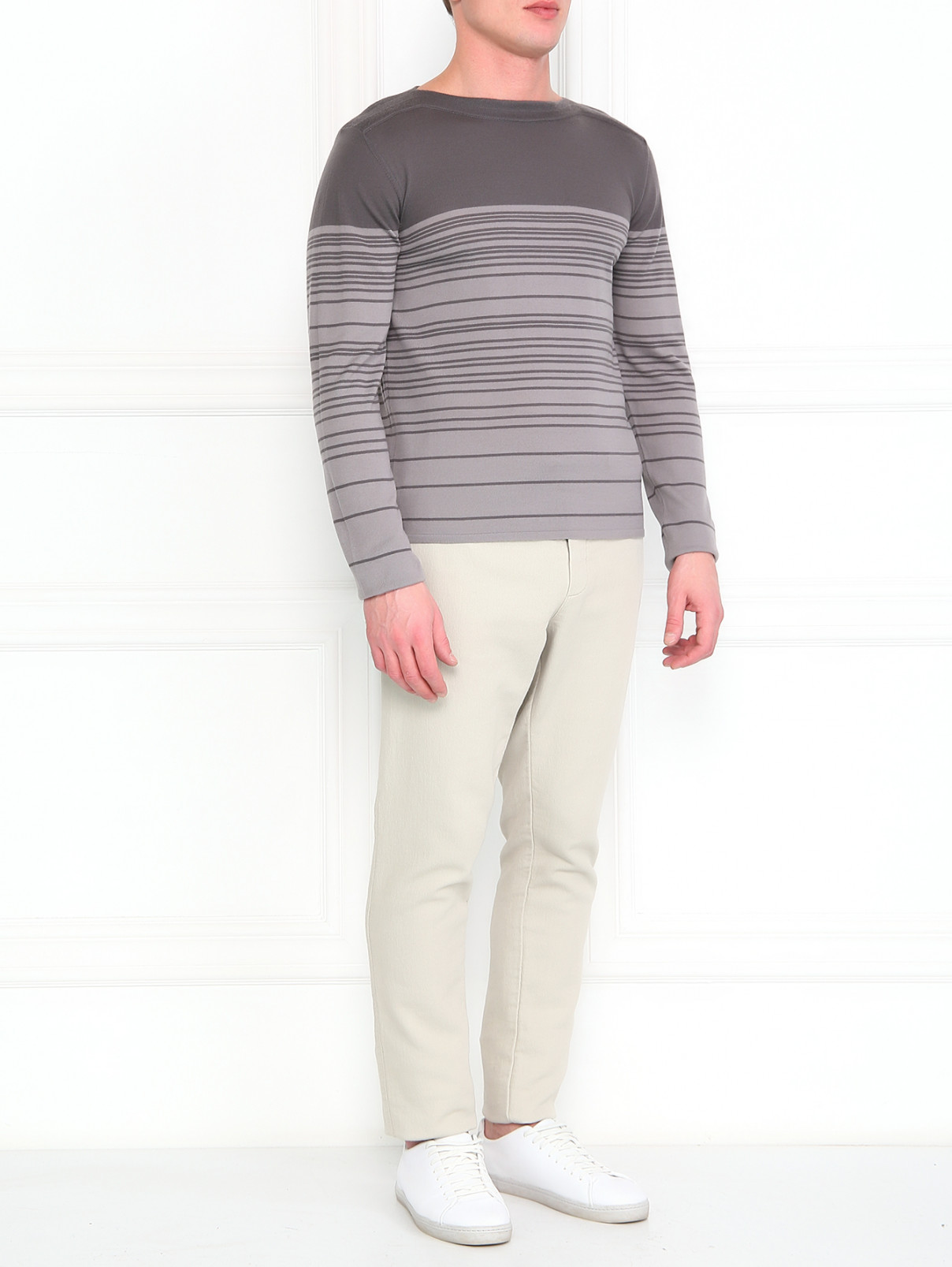 Джемпер из шерсти с узором "полоска" Emporio Armani  –  Модель Общий вид  – Цвет:  Серый