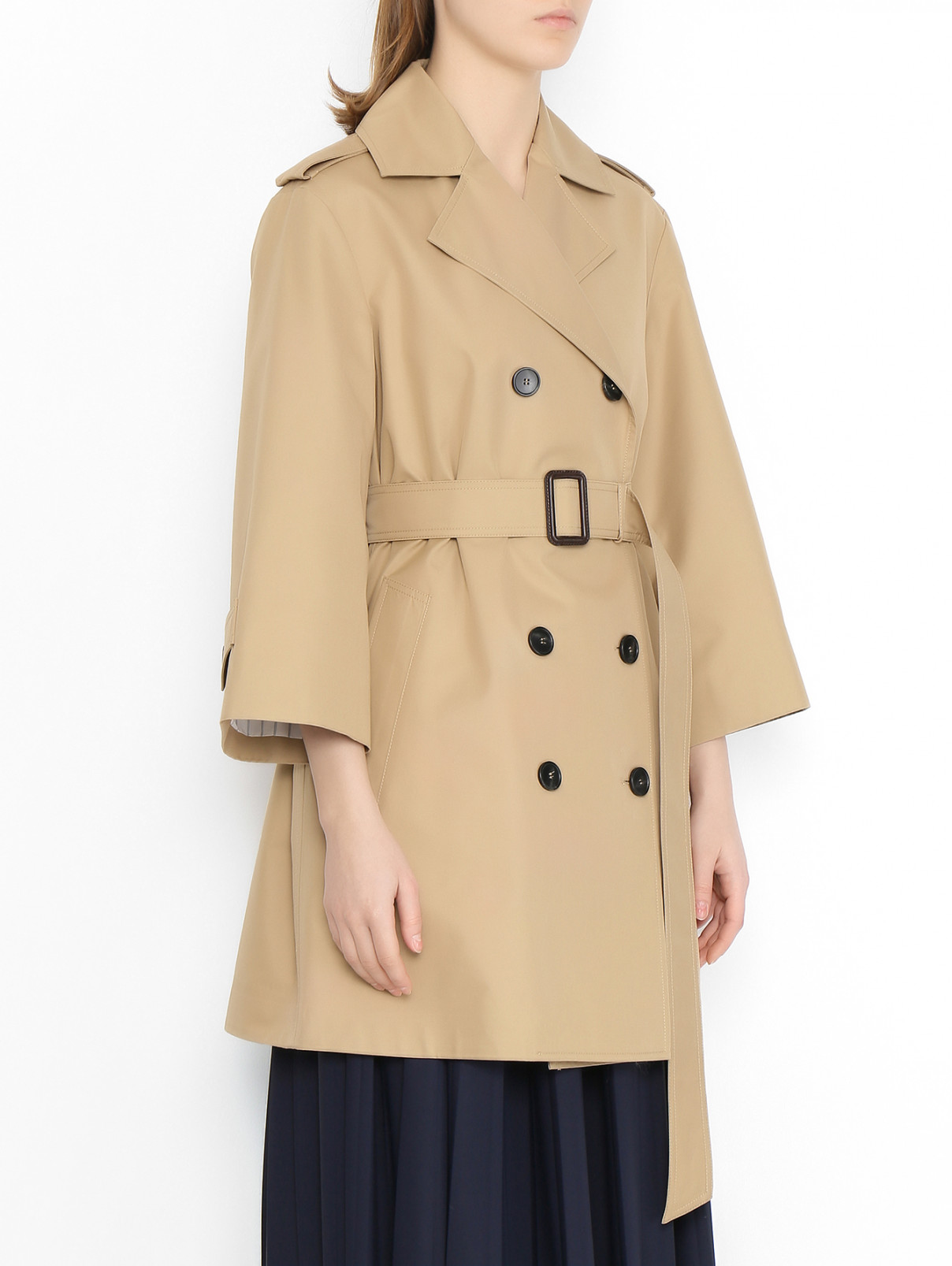 Плащ из смешанного хлопка с поясом Weekend Max Mara  –  МодельВерхНиз  – Цвет:  Бежевый