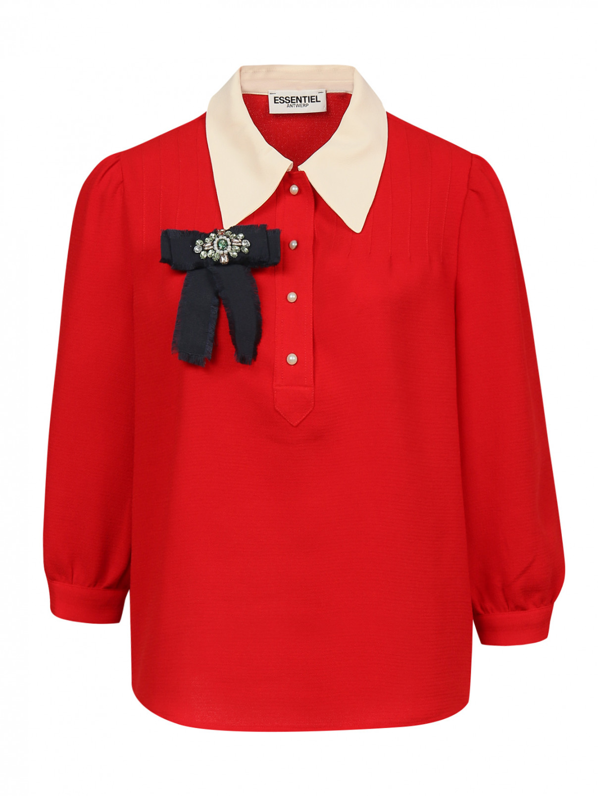 Блуза свободного кроя с контрастной отделкой Essentiel Antwerp  –  Общий вид  – Цвет:  Красный