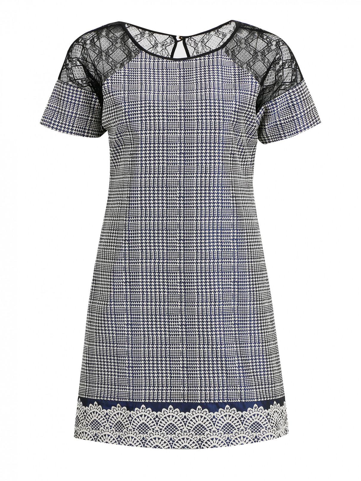 Платье с принтом и вставками из кружева Versace 1969  –  Общий вид  – Цвет:  Синий