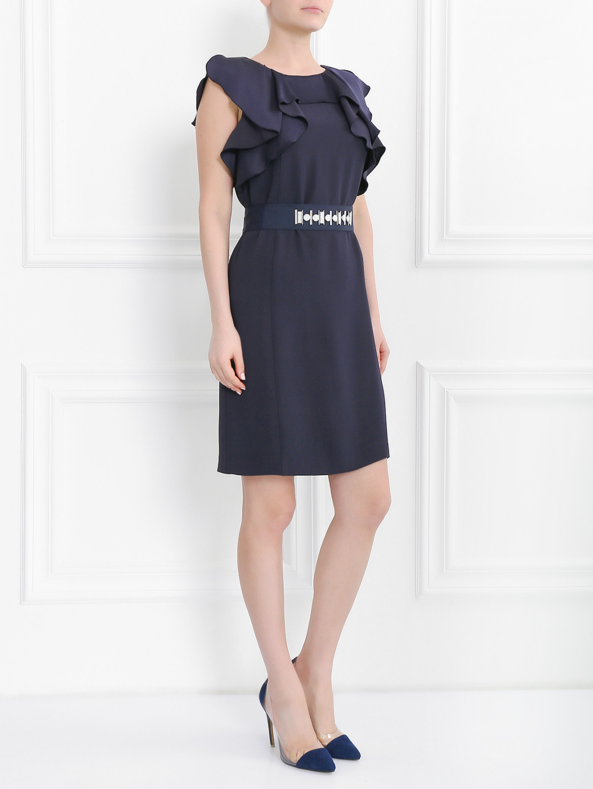 Платье-мини из вискозы с декоративной отделкой Max&Co  –  Модель Общий вид  – Цвет:  Синий