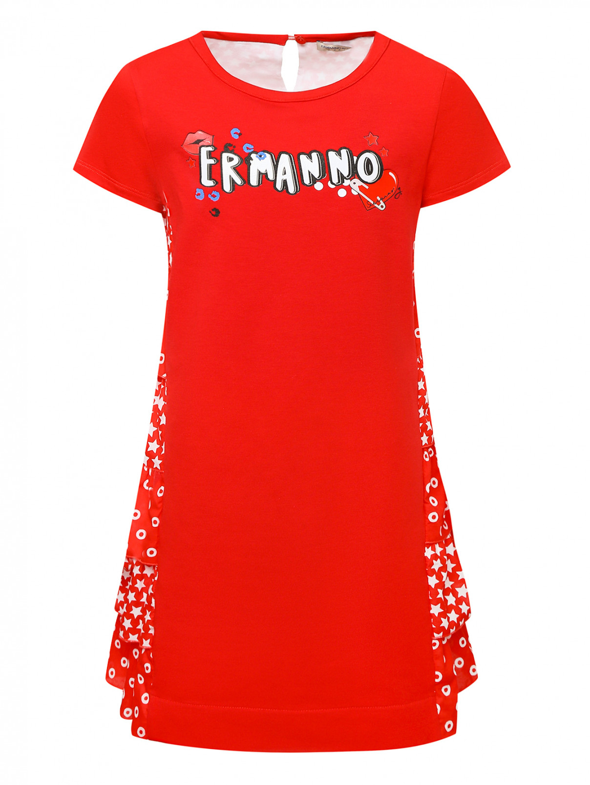 Платье из трикотажа и хлопка с принтом Ermanno Scervino Junior  –  Общий вид  – Цвет:  Красный