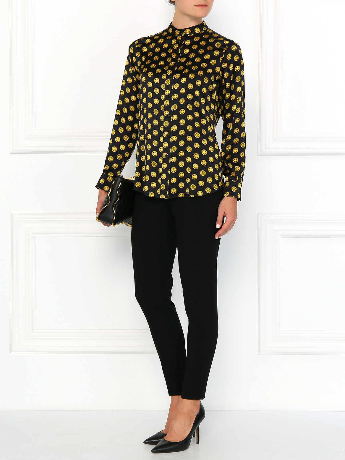 Шелковая блуза с воротником-стойкой Moschino  –  Модель Общий вид  – Цвет:  Узор