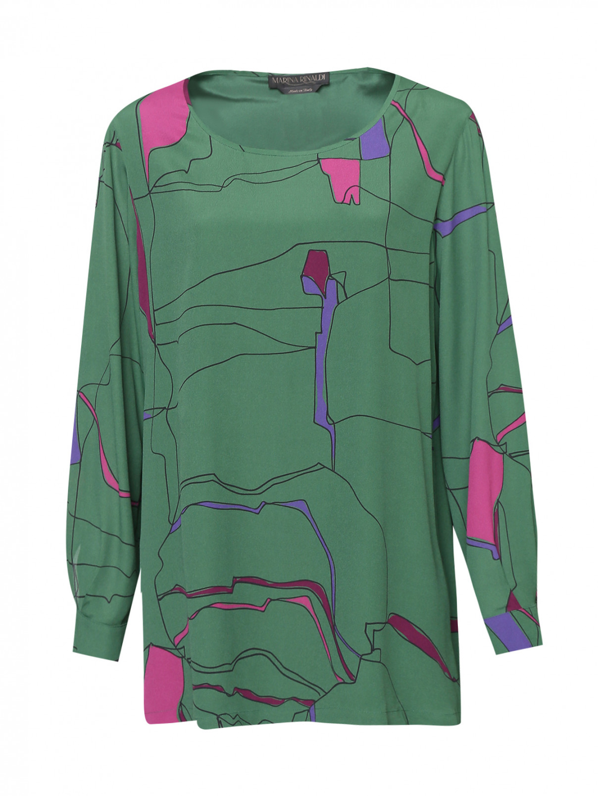 Блуза из вискозы с принтом Marina Rinaldi  –  Общий вид  – Цвет:  Зеленый