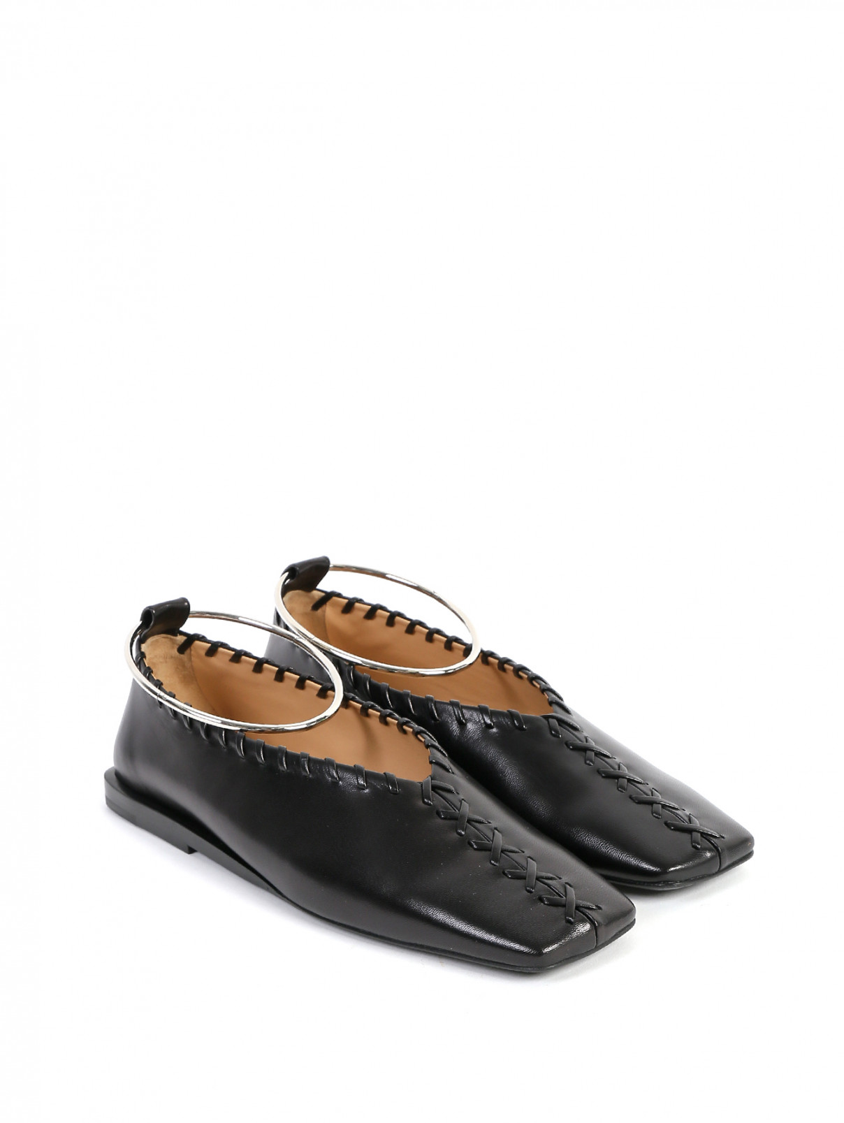 Туфли кожаные с декоративной шнуровкой Jil Sander  –  Общий вид  – Цвет:  Черный