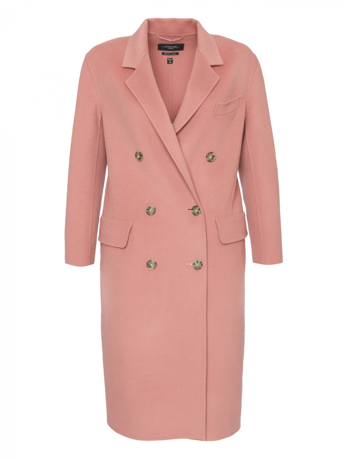 Двубортное пальто из шерсти Weekend Max Mara  –  Общий вид  – Цвет:  Розовый