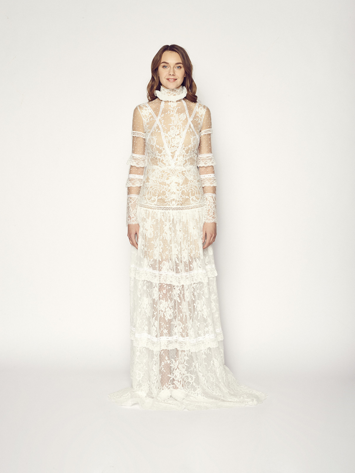 Платье с кружевом Bridal Costarellos  –  Общий вид  – Цвет:  Белый