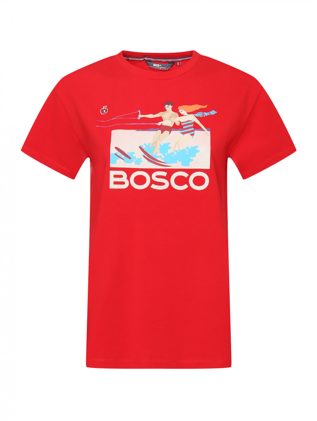 Футболка из смесового хлопка с аппликацией и логотипом BOSCO  –  Общий вид  – Цвет:  Красный