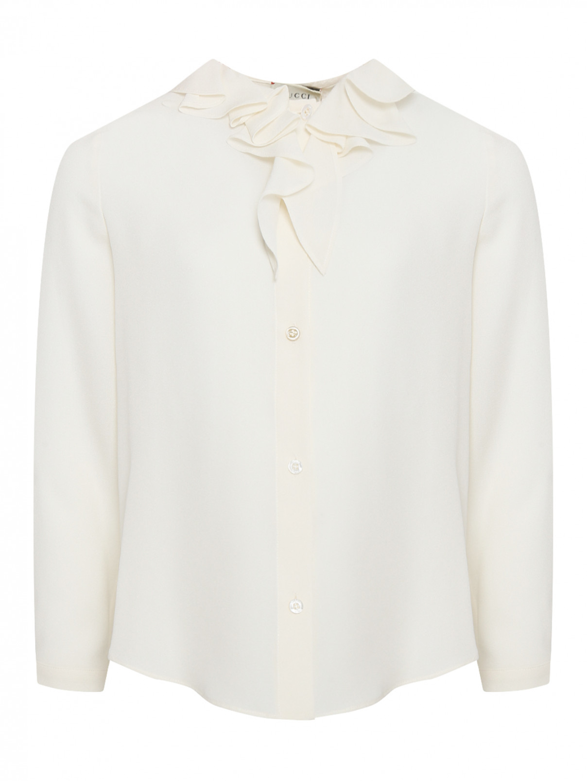 Блуза из шелка с воланами Gucci  –  Общий вид  – Цвет:  Белый