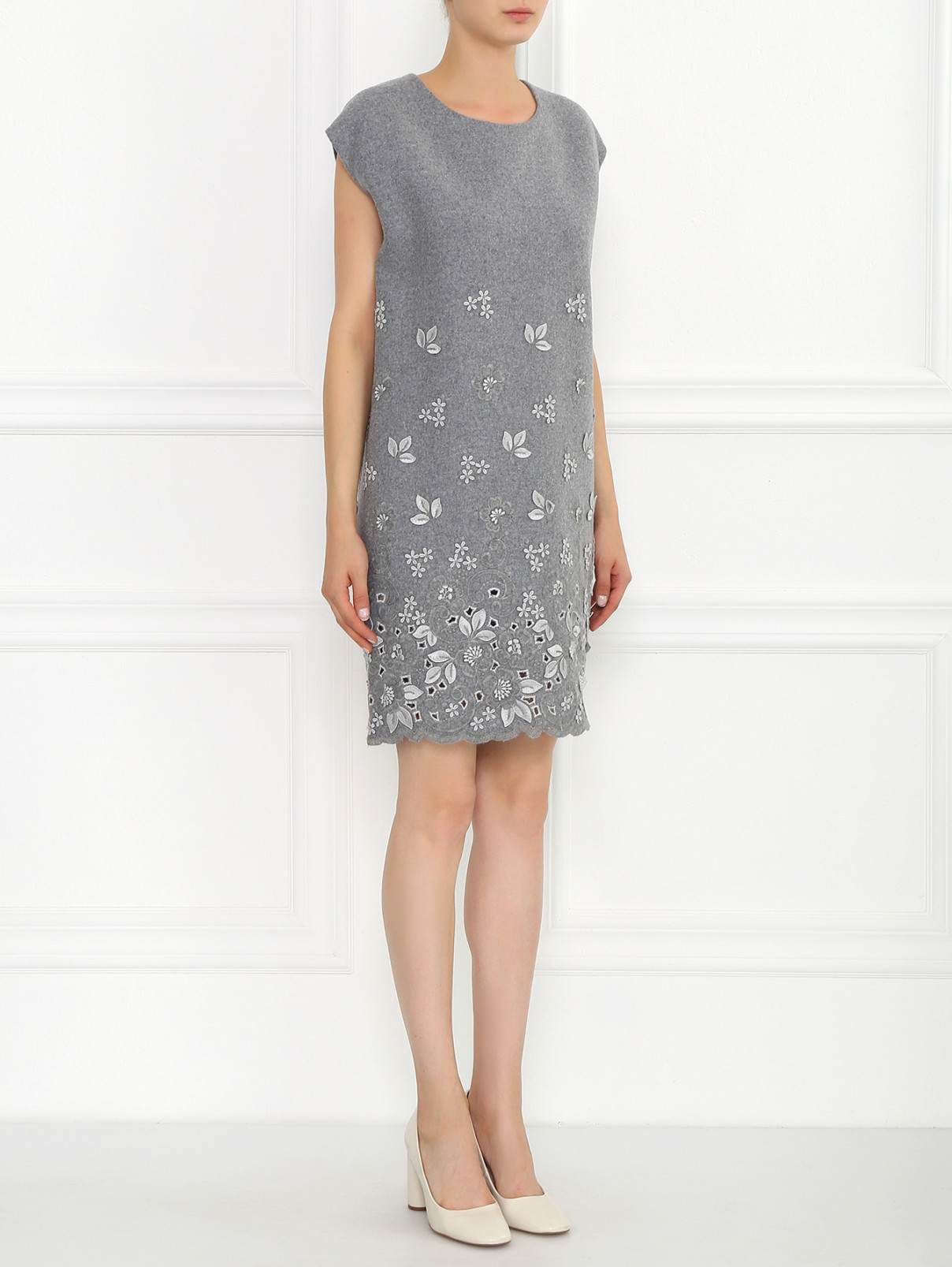 Платье-мини с вышивкой Ermanno Scervino  –  Модель Общий вид  – Цвет:  Серый