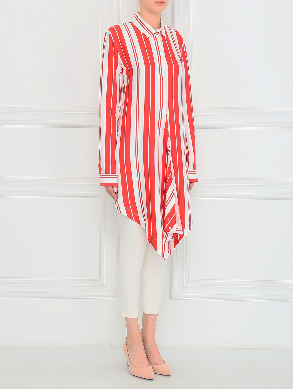 Блуза с асимметричным низом и узором "полоска" Jil Sander  –  Модель Общий вид  – Цвет:  Красный