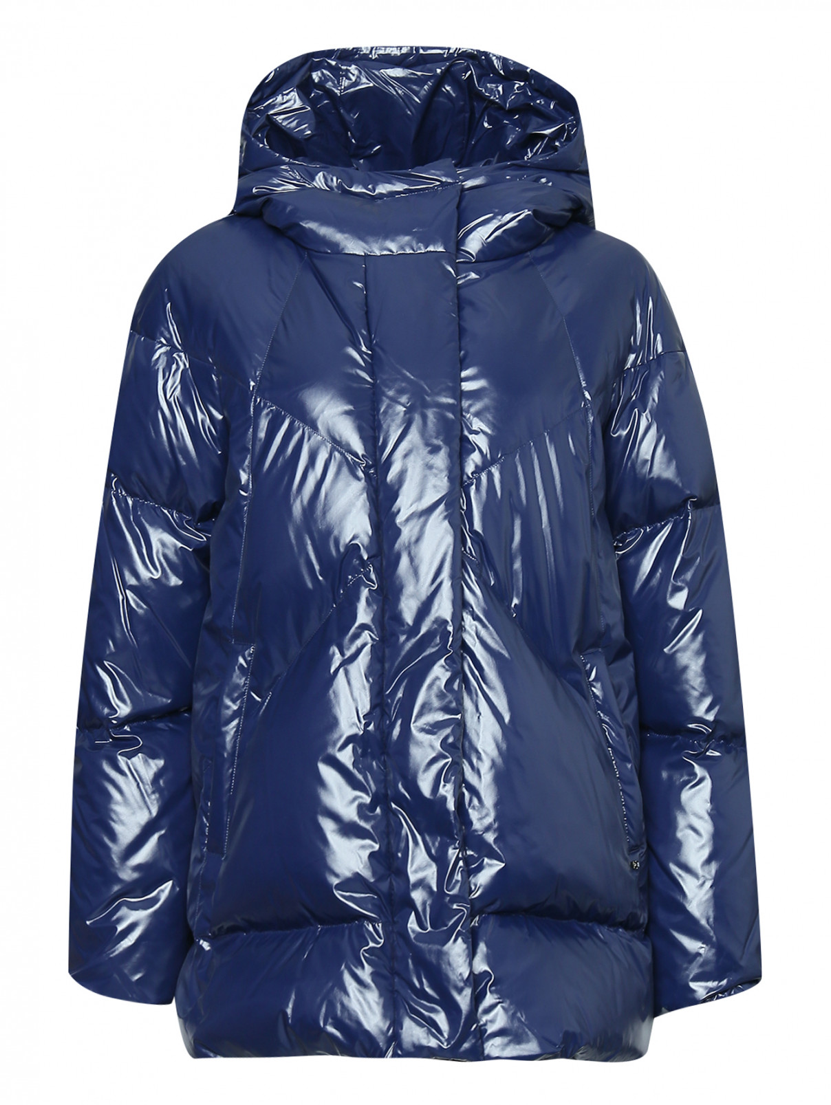 Стеганая куртка на молнии с капюшоном Marina Rinaldi  –  Общий вид  – Цвет:  Синий