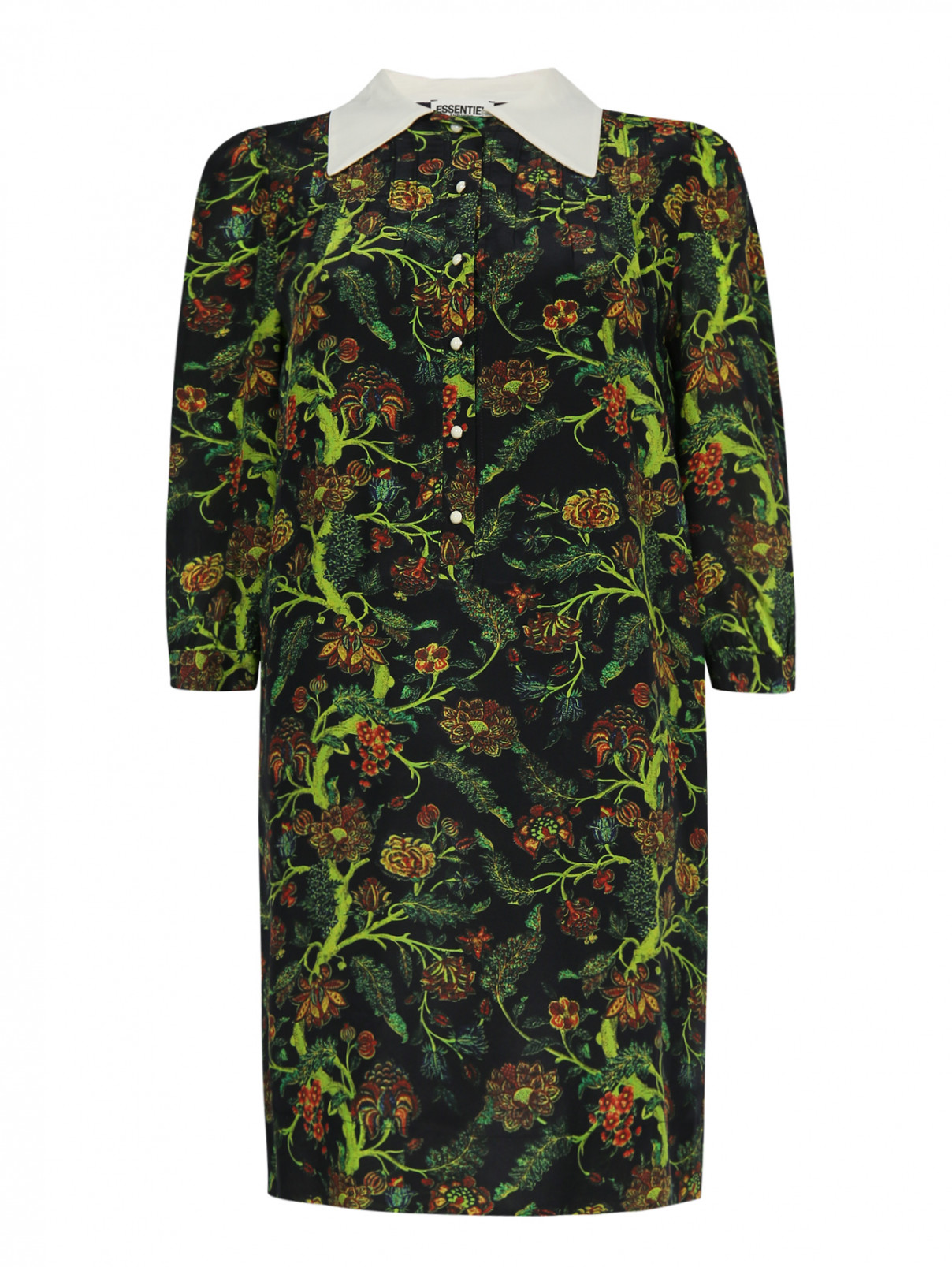 Платье-мини из шелка с узором Essentiel Antwerp  –  Общий вид  – Цвет:  Узор