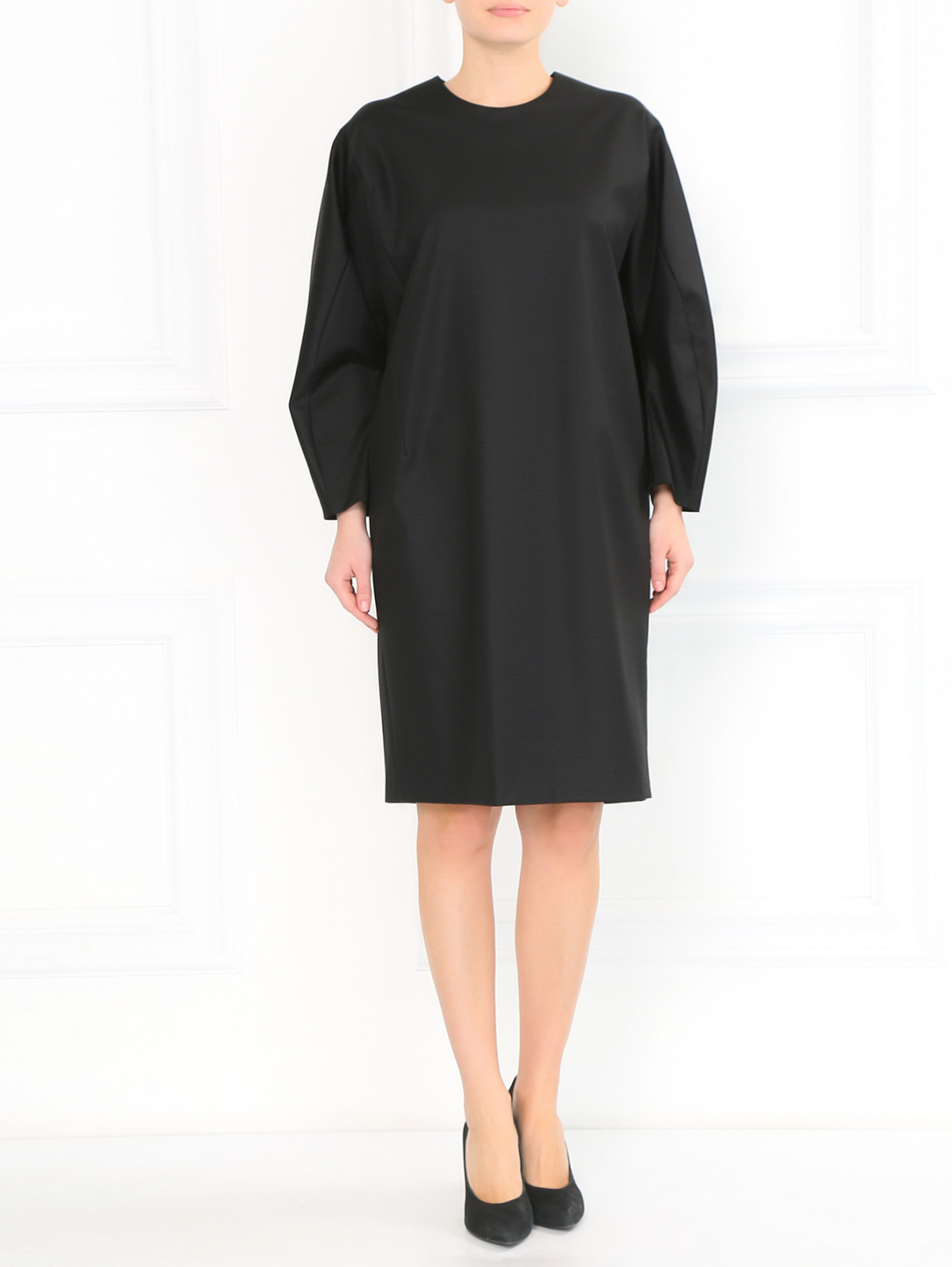 Платье из хлопка свободного кроя с боковыми карманами Jil Sander  –  Модель Общий вид  – Цвет:  Черный