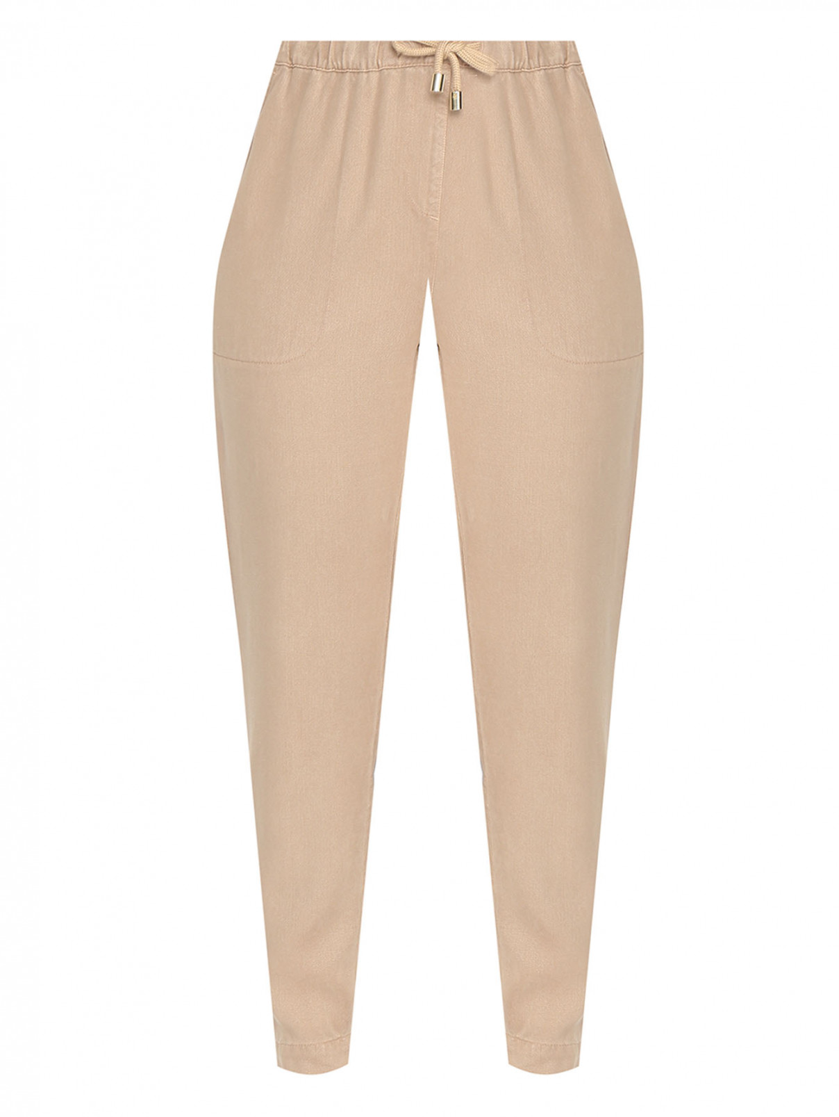 Однотонные брюки на резинке с карманами Marina Rinaldi  –  Общий вид  – Цвет:  Бежевый