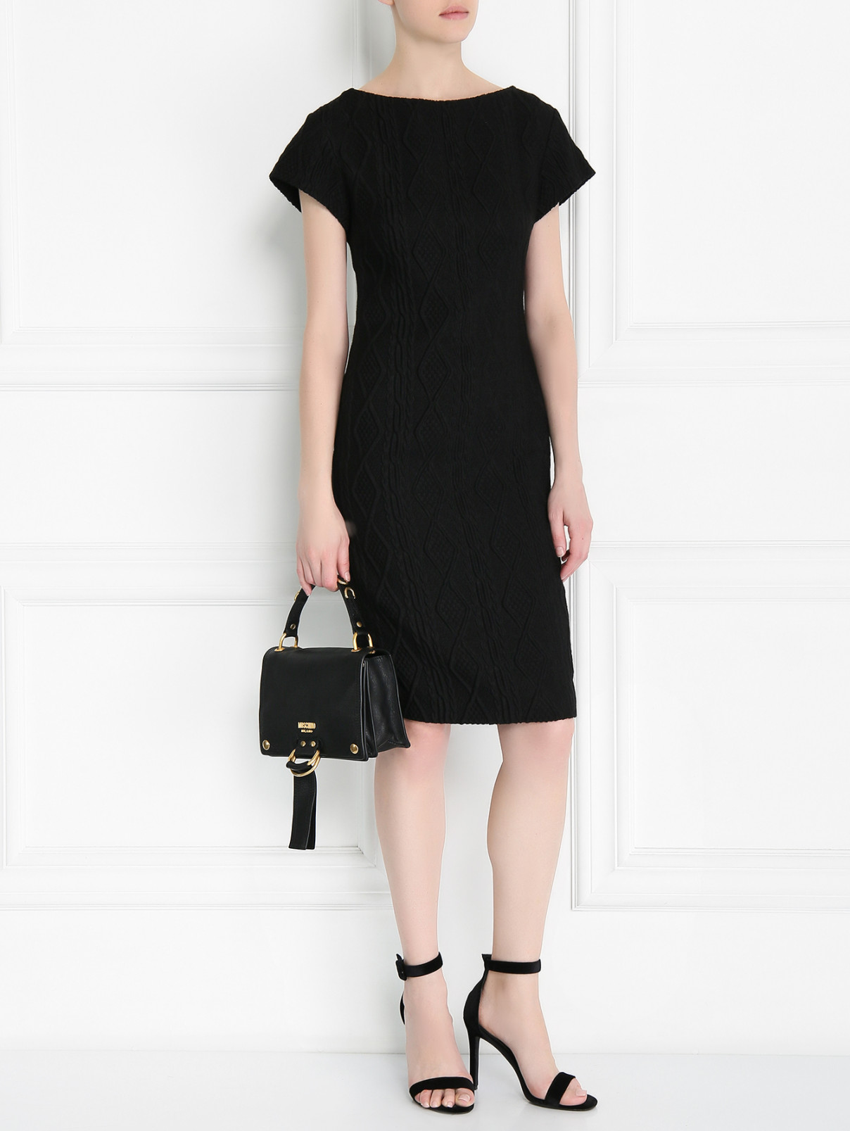 Платье-футляр из смешанной шерсти с короткими рукавами Moschino Boutique  –  Модель Общий вид  – Цвет:  Черный
