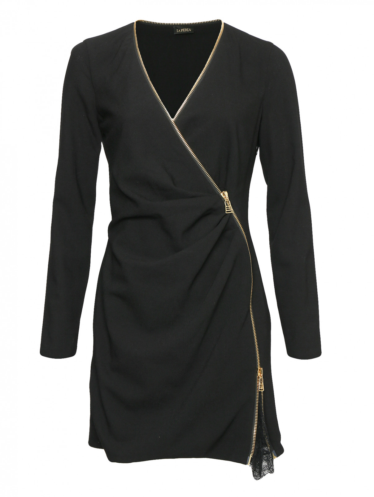 Платье из шерсти с декоративной молнией La Perla  –  Общий вид  – Цвет:  Черный