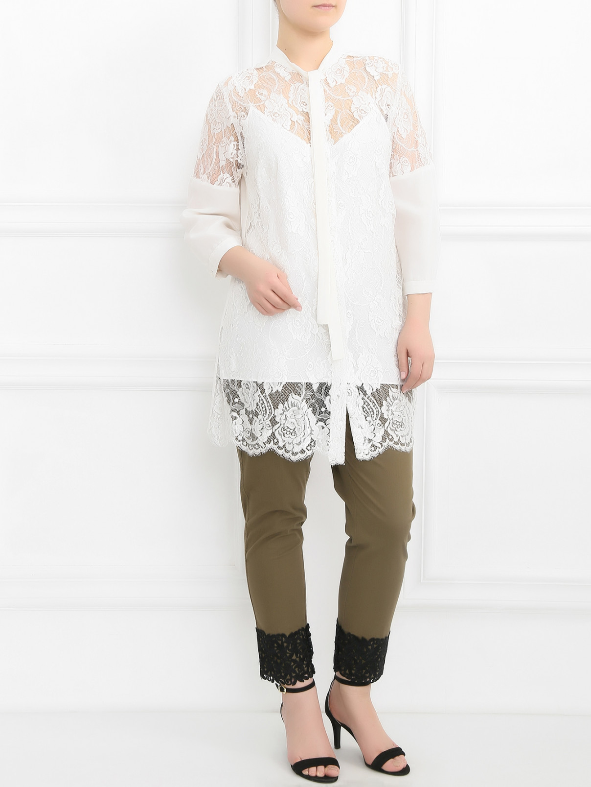 Блуза из шелка с кружевом Marina Rinaldi  –  Модель Общий вид  – Цвет:  Белый