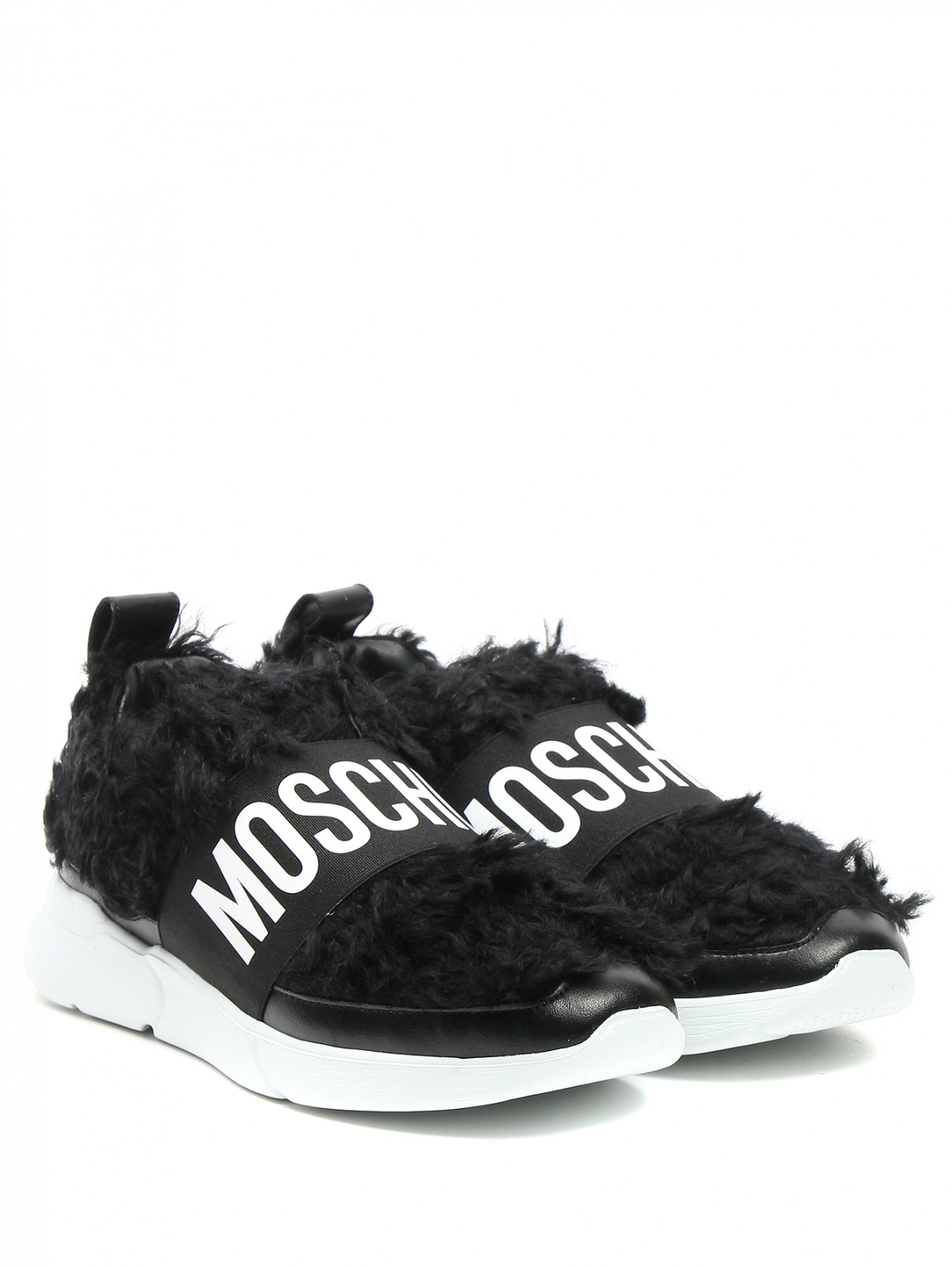 Кроссовки на контрастной подошве с меховой отделкой Moschino Couture  –  Общий вид  – Цвет:  Черный