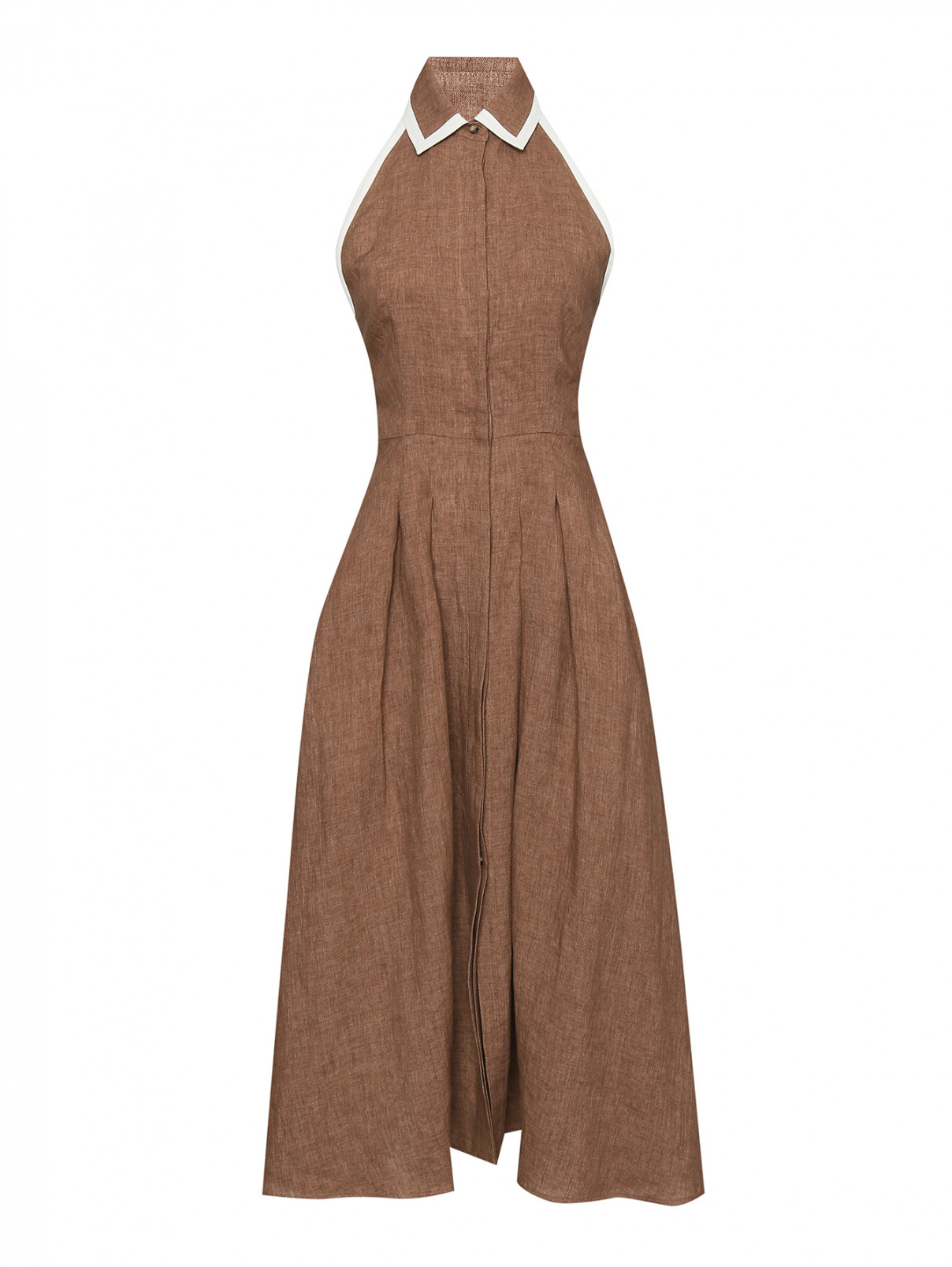 Платье из льна с контрастной отделкой Max Mara  –  Общий вид  – Цвет:  Коричневый