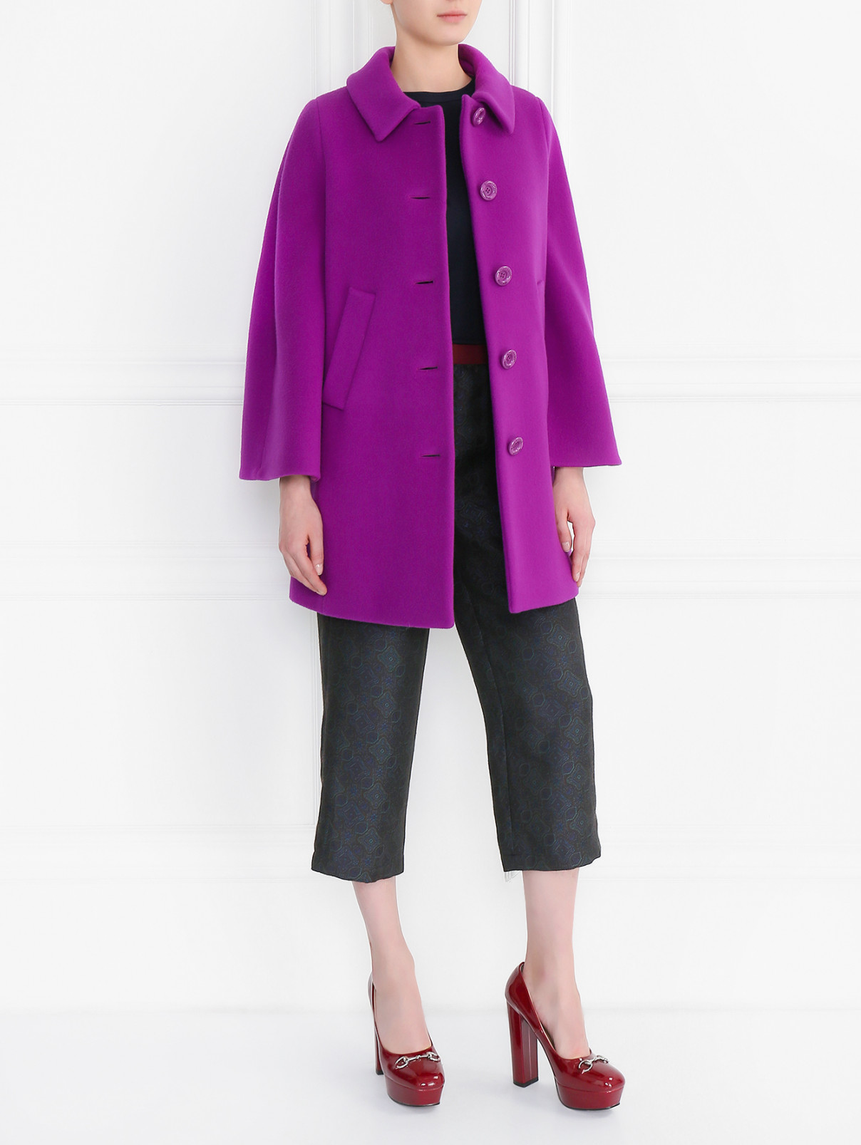 Однобортное пальто из смесовой шерсти Moschino Boutique  –  Модель Общий вид  – Цвет:  Фиолетовый