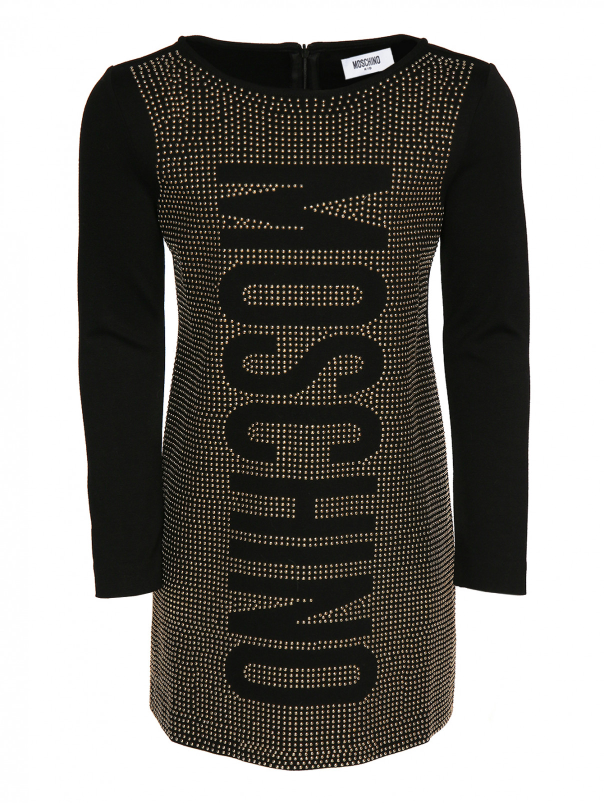 Платье трикотажное с аппликацией Moschino Teen  –  Общий вид  – Цвет:  Черный
