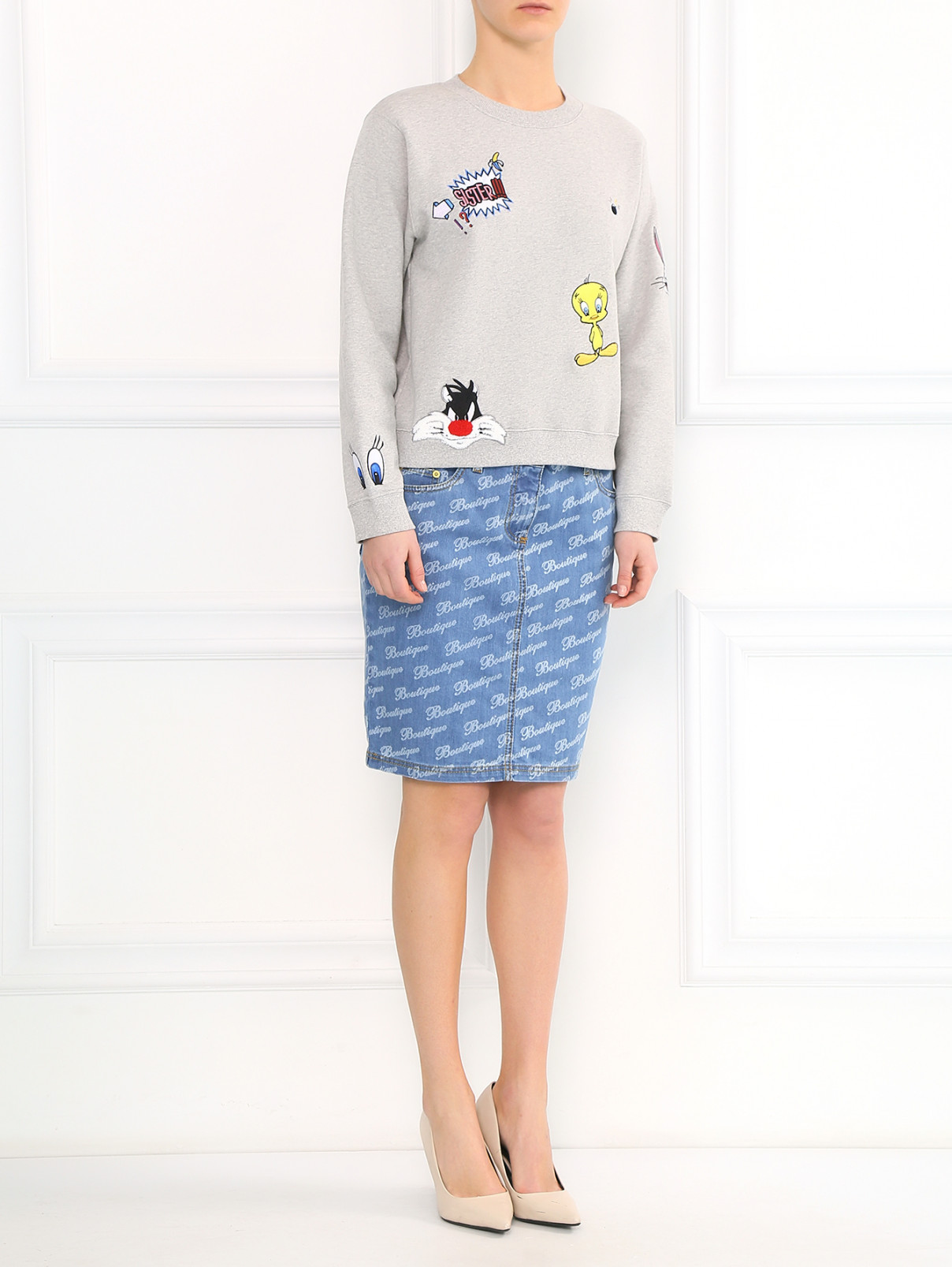 Джинсовая юбка-мини Moschino Boutique  –  Модель Общий вид  – Цвет:  Синий