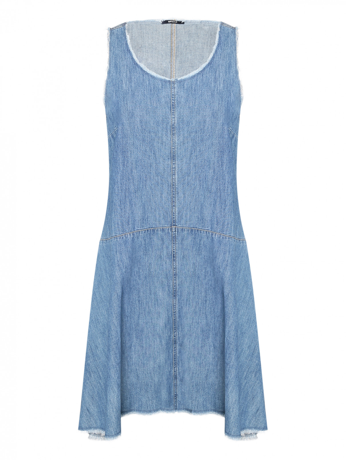 Платье из денима свободного кроя с бахромой GAS  –  Общий вид  – Цвет:  Синий