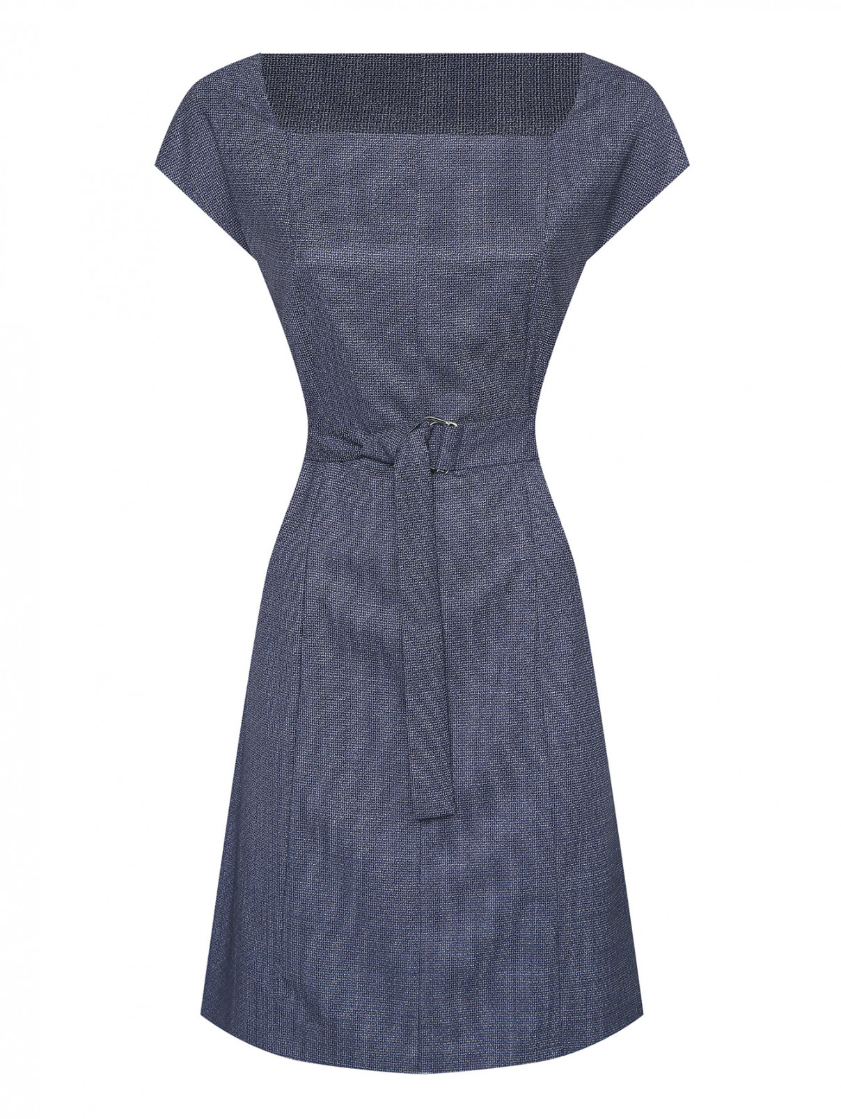 Платье-миди из шерсти с поясом Hugo Boss  –  Общий вид  – Цвет:  Синий