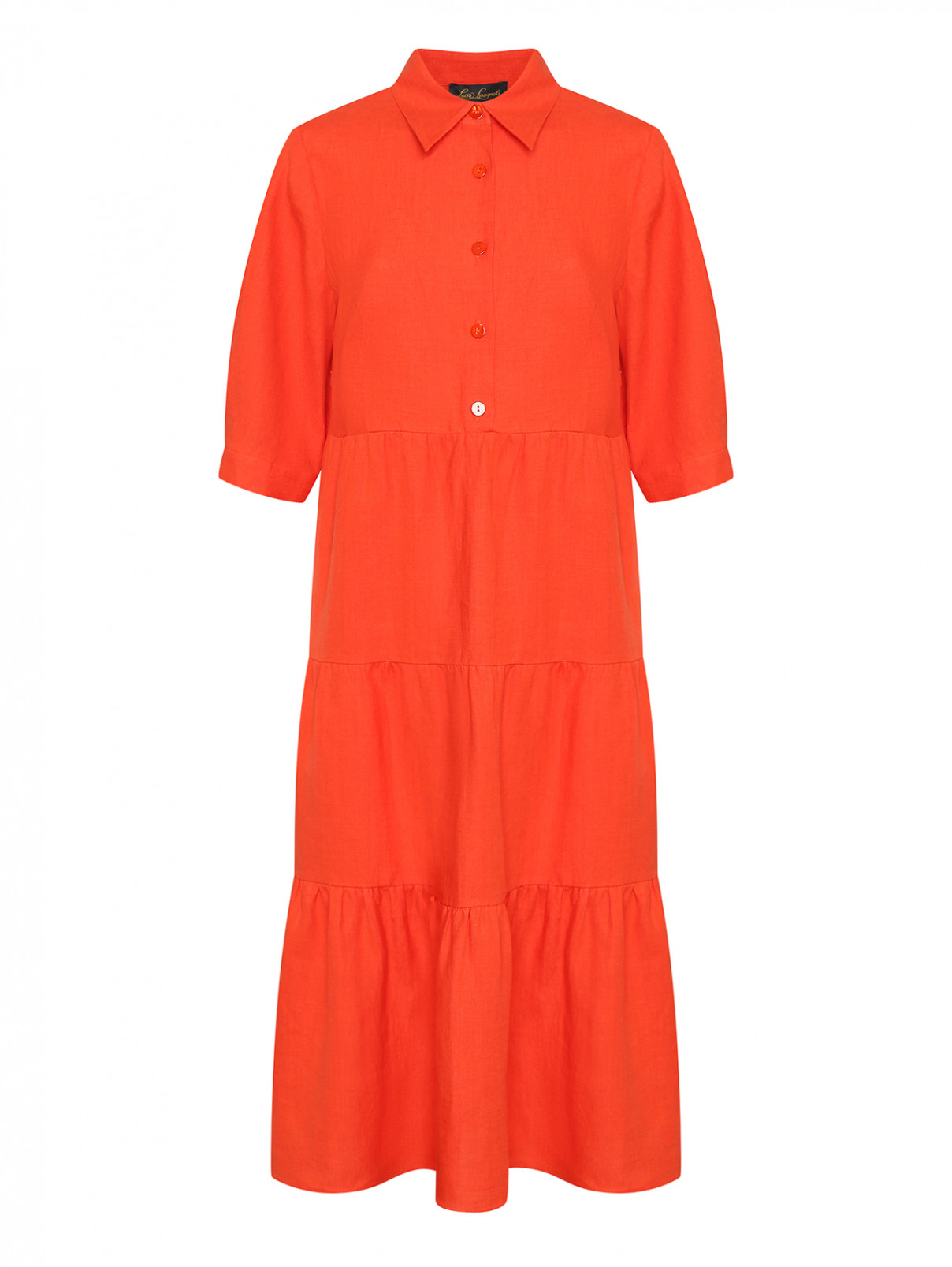 Платье из льна свободного кроя Luisa Spagnoli  –  Общий вид  – Цвет:  Оранжевый