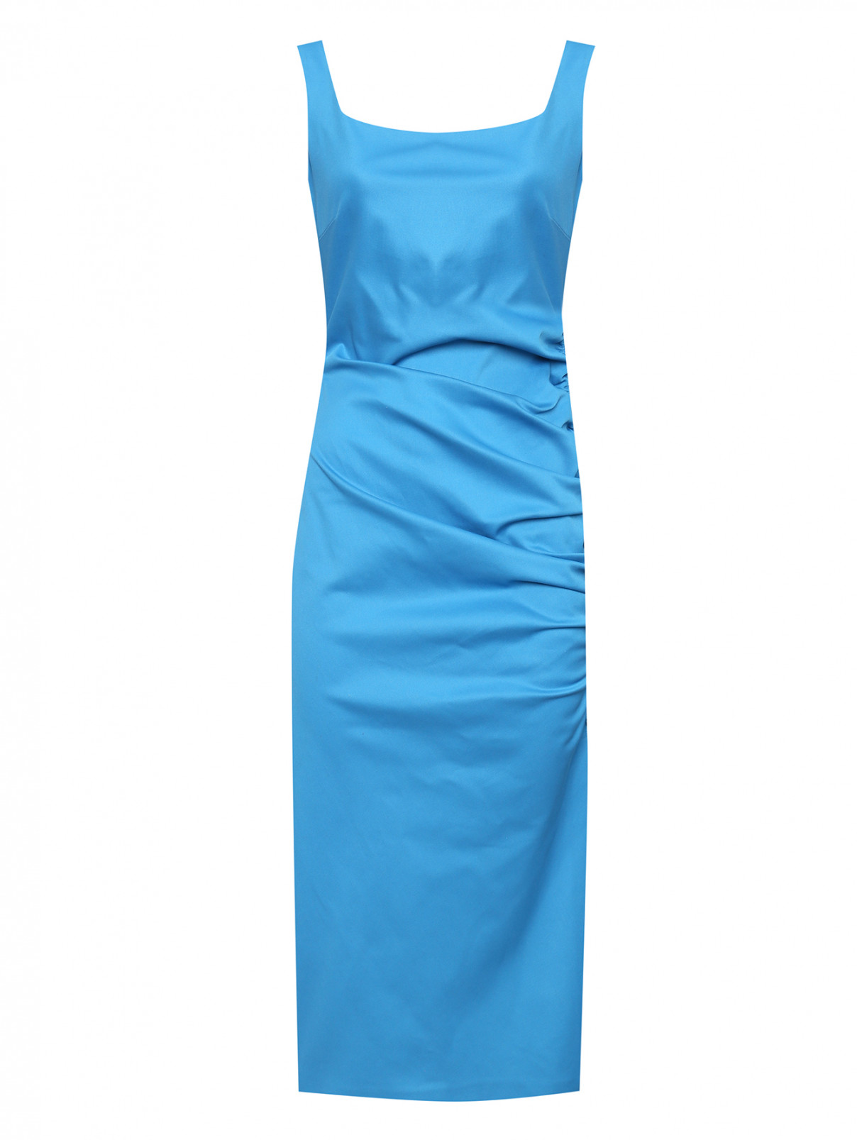 Платье-миди из хлопка со сборкой Sportmax  –  Общий вид  – Цвет:  Синий