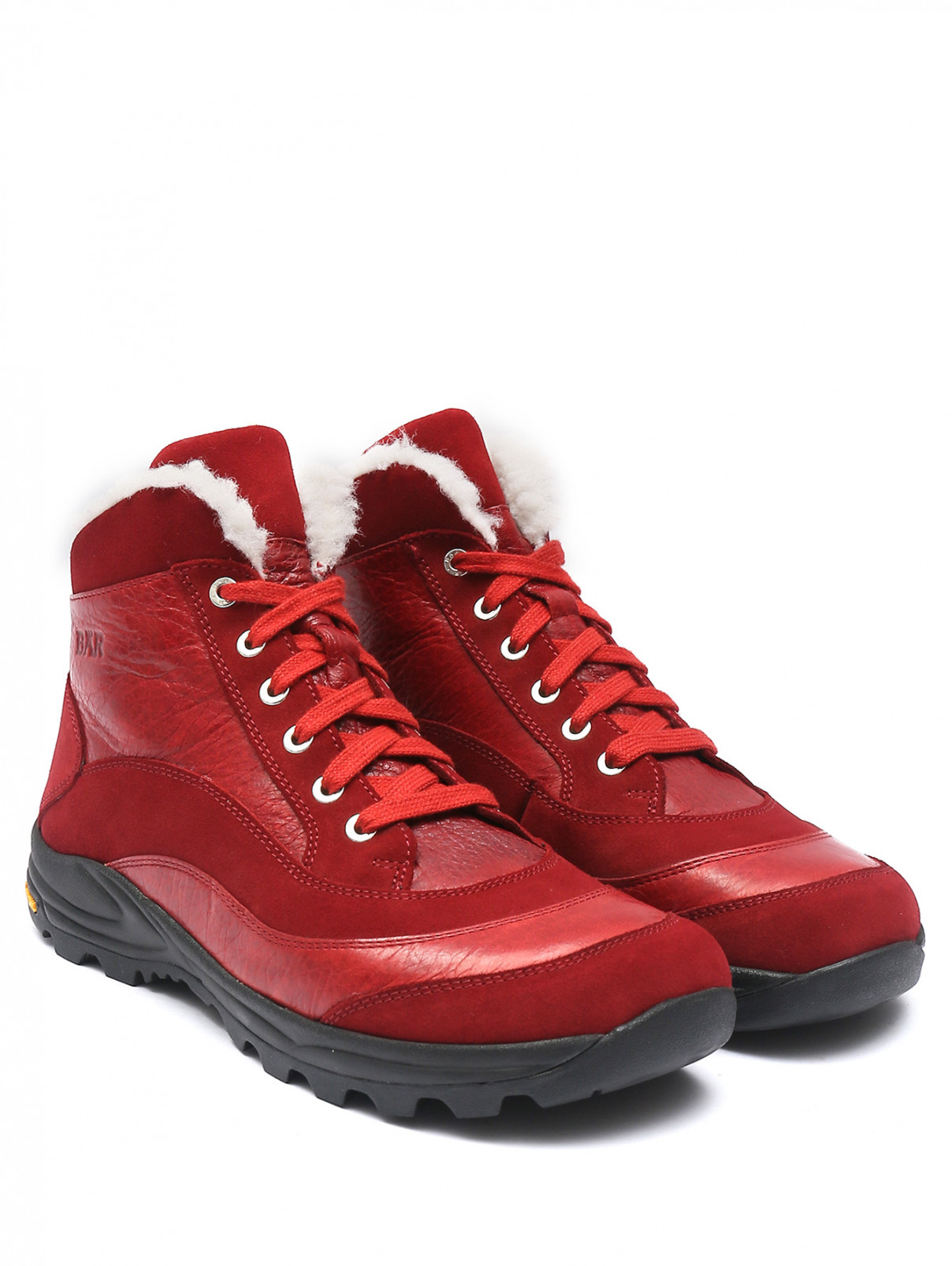 Ботинки из кожи и замши на шнурках BAER  –  Общий вид  – Цвет:  Красный