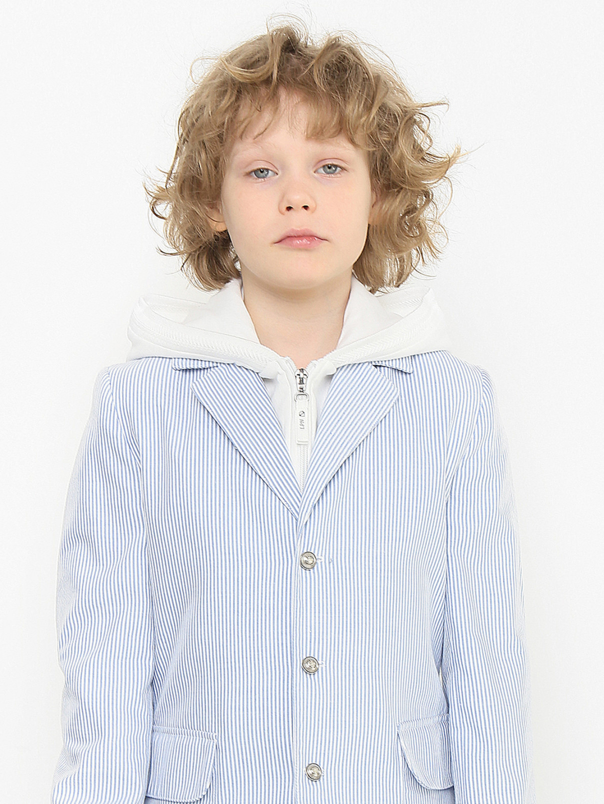 Пиджак в полоску с капюшоном Lapin House  –  МодельОбщийВид1  – Цвет:  Узор