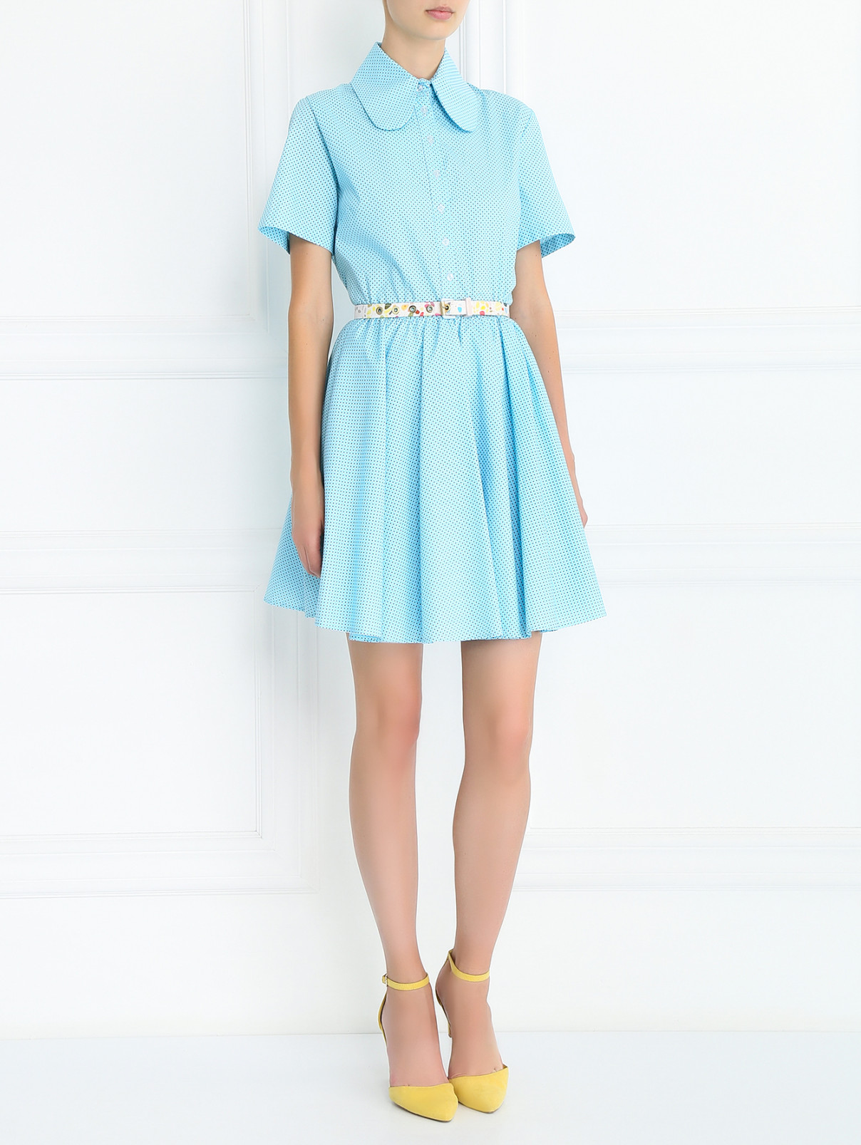 Платье-мини из хлопка с узором Petit Jete  –  Модель Общий вид  – Цвет:  Синий