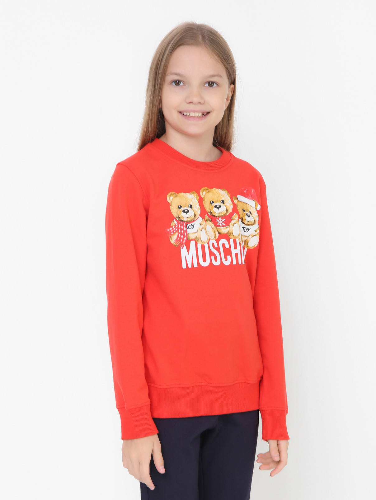 Свитшот на флисе с принтом Moschino  –  МодельВерхНиз  – Цвет:  Красный
