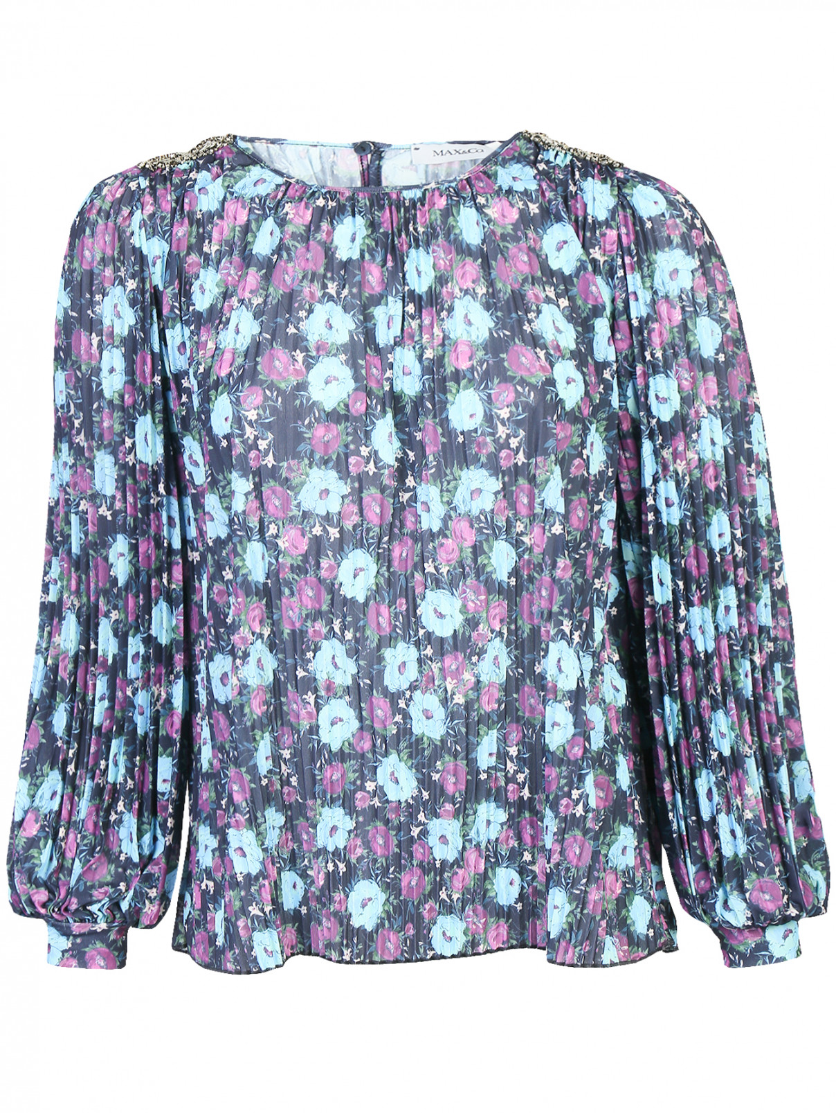 Блуза свободного кроя с узором и декоративной отделкой Max&Co  –  Общий вид  – Цвет:  Узор