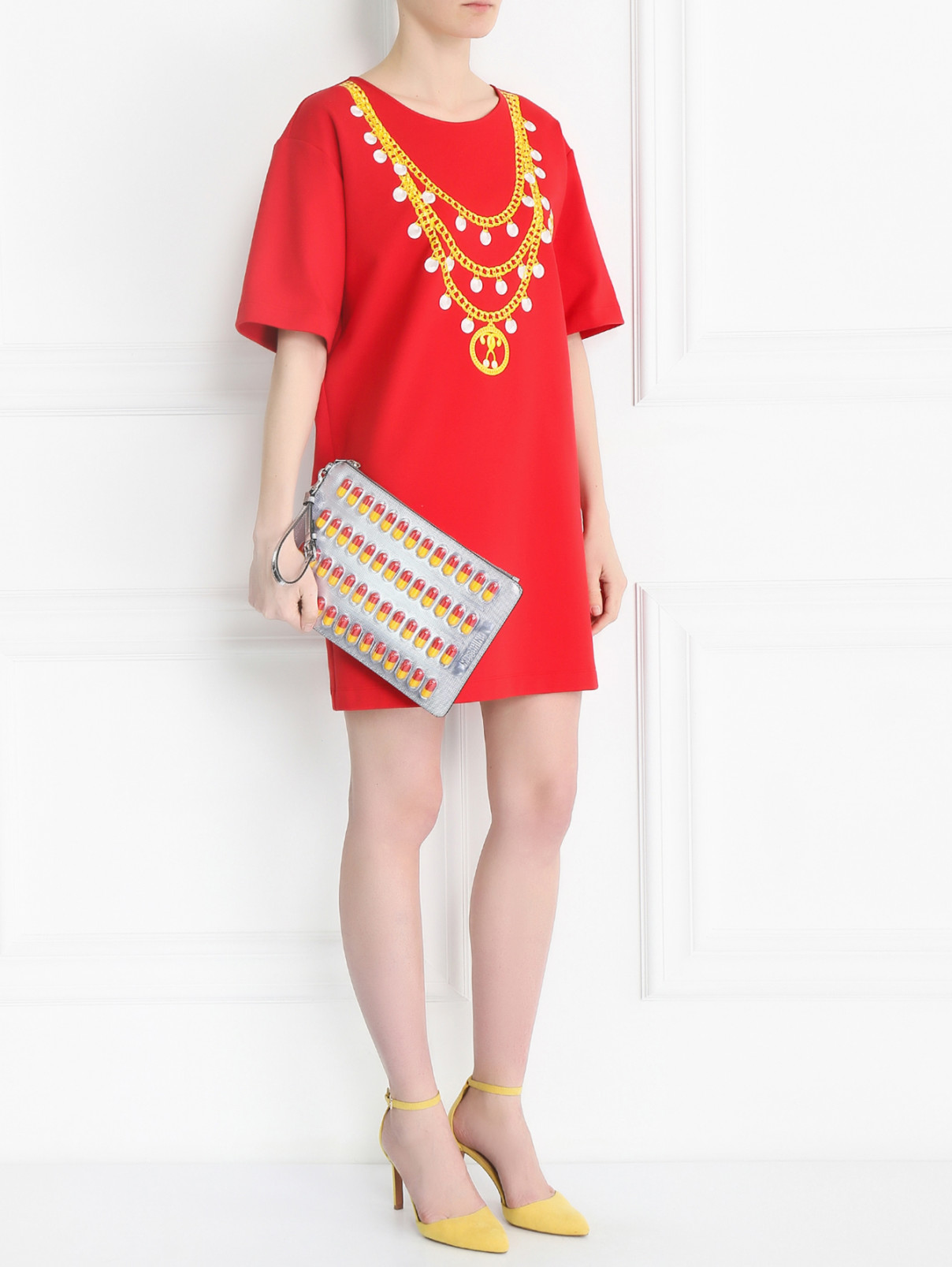 Платье-мини свободного кроя с принтом Moschino Couture  –  Модель Общий вид  – Цвет:  Красный