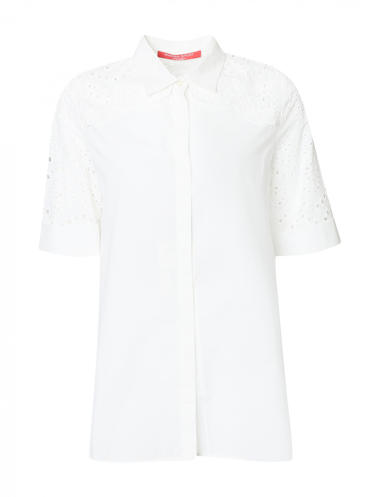 Блуза из хлопка с короткими рукавами Marina Rinaldi  –  Общий вид  – Цвет:  Белый